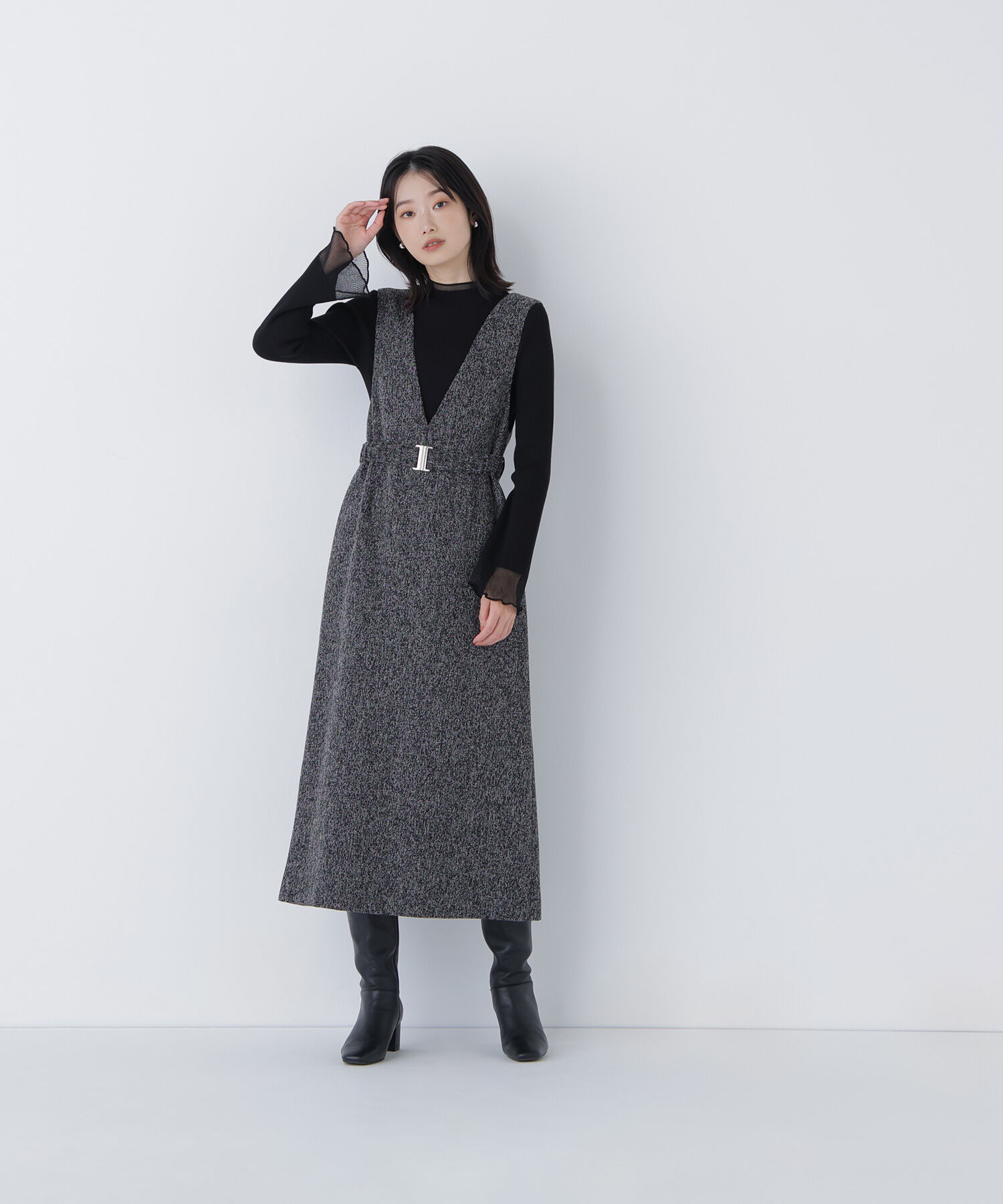  「ベルト付Vネックジャンスカ」|ワンピース|