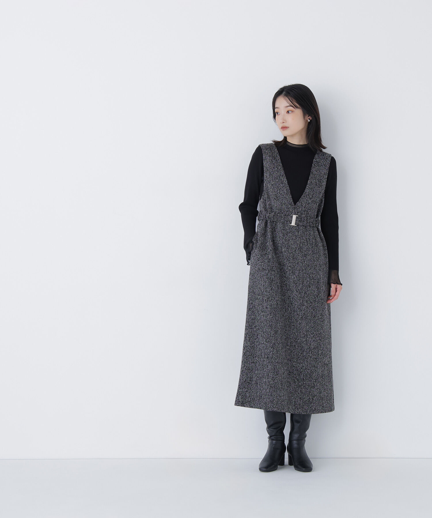  「ベルト付Vネックジャンスカ」|ワンピース|