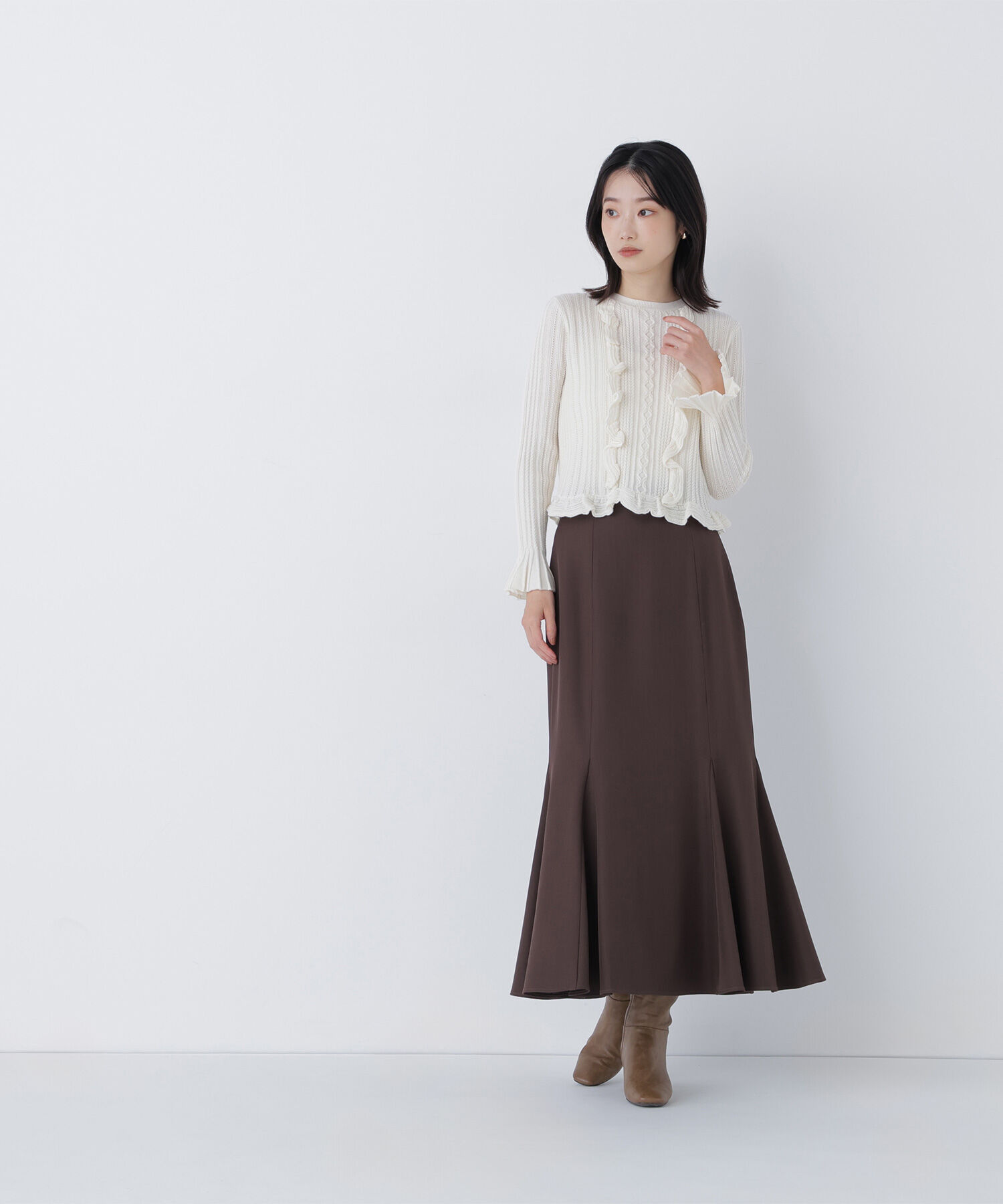  「ミニケーブルフリルニット」|ニット・セーター|