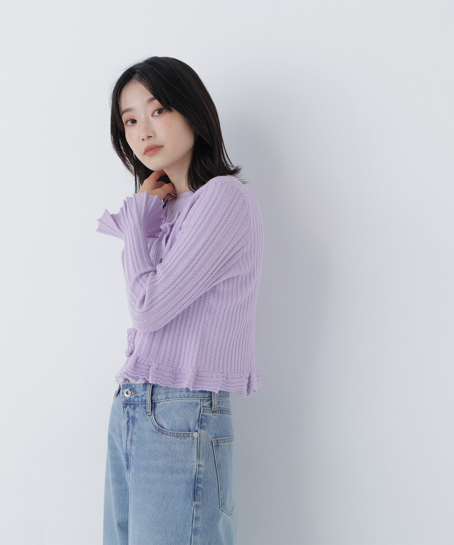  「ミニケーブルフリルニット」|ニット・セーター|