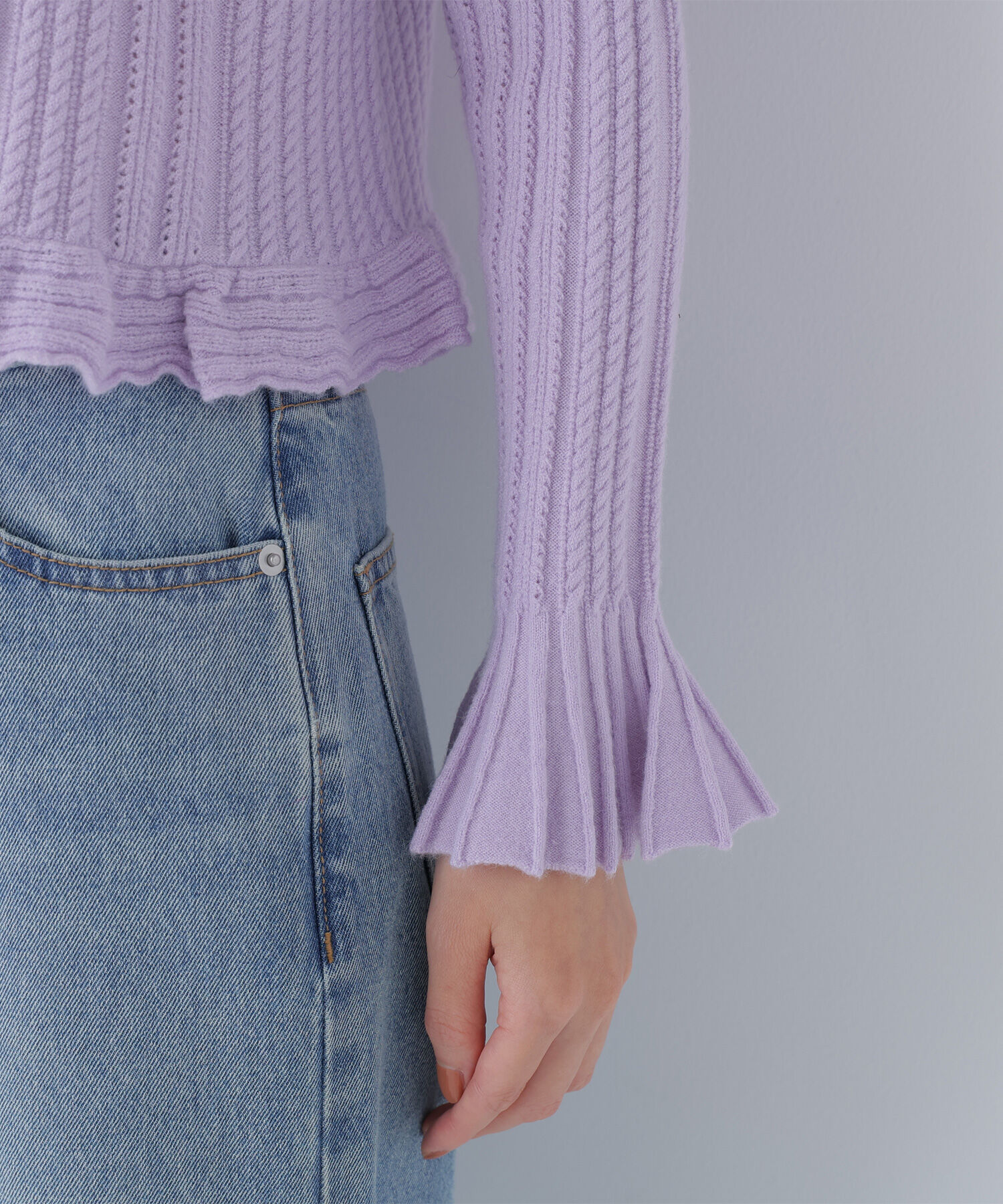  「ミニケーブルフリルニット」|ニット・セーター|