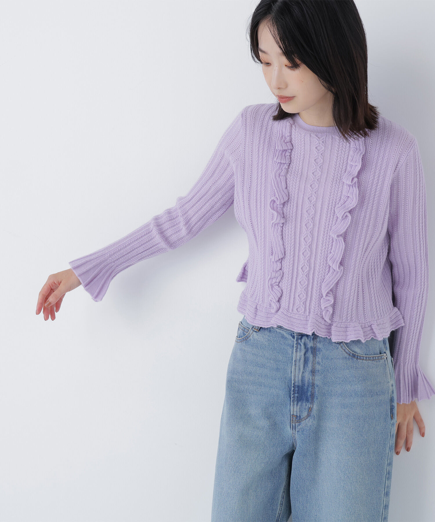  「ミニケーブルフリルニット」|ニット・セーター|
