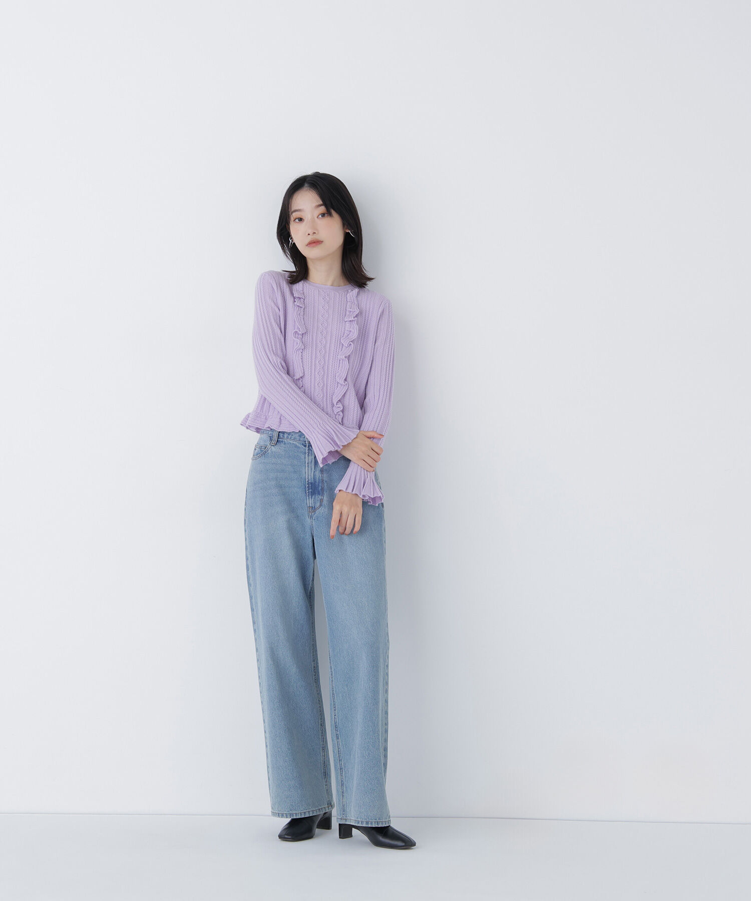  「ミニケーブルフリルニット」|ニット・セーター|