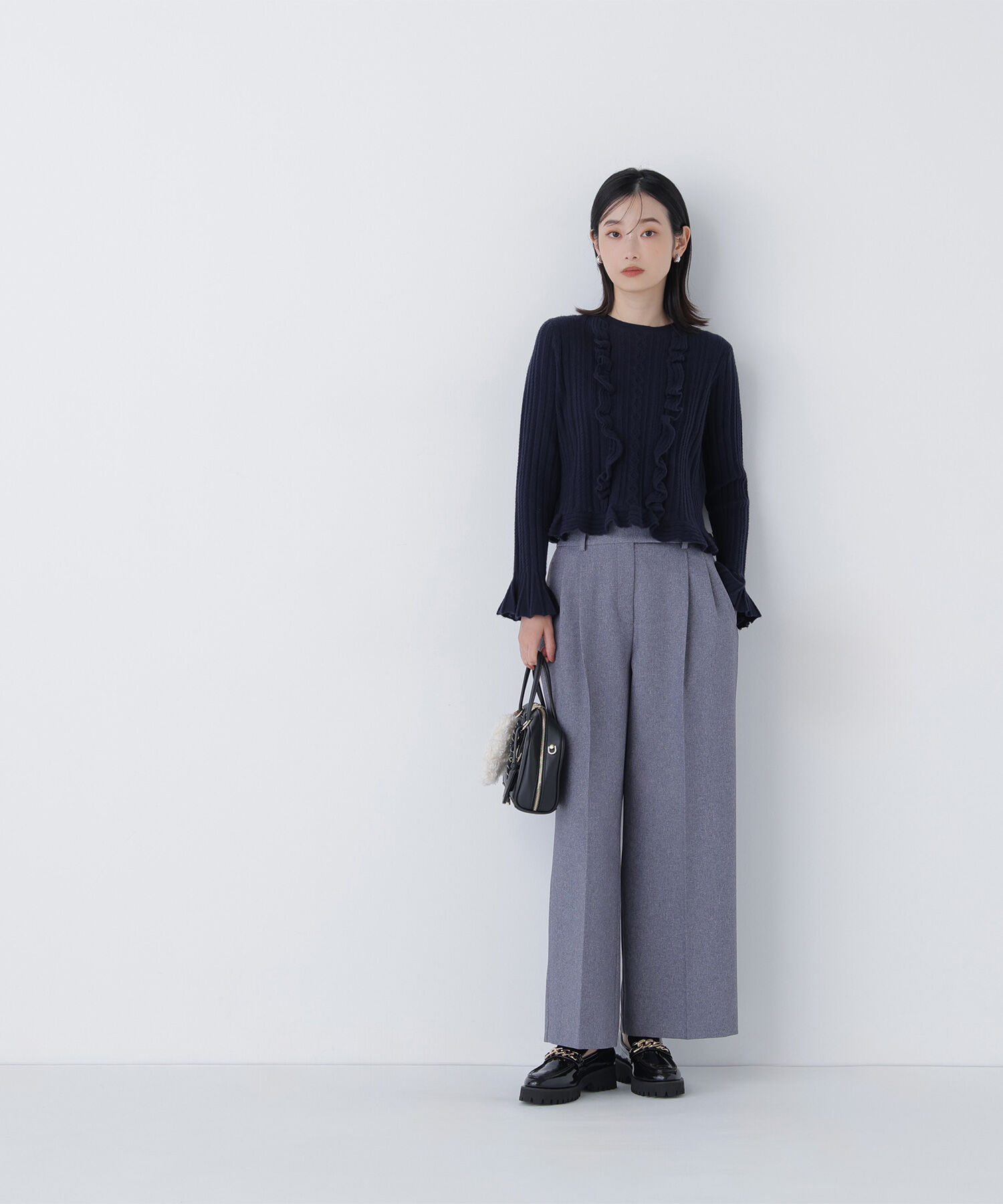  「ミニケーブルフリルニット」|ニット・セーター|