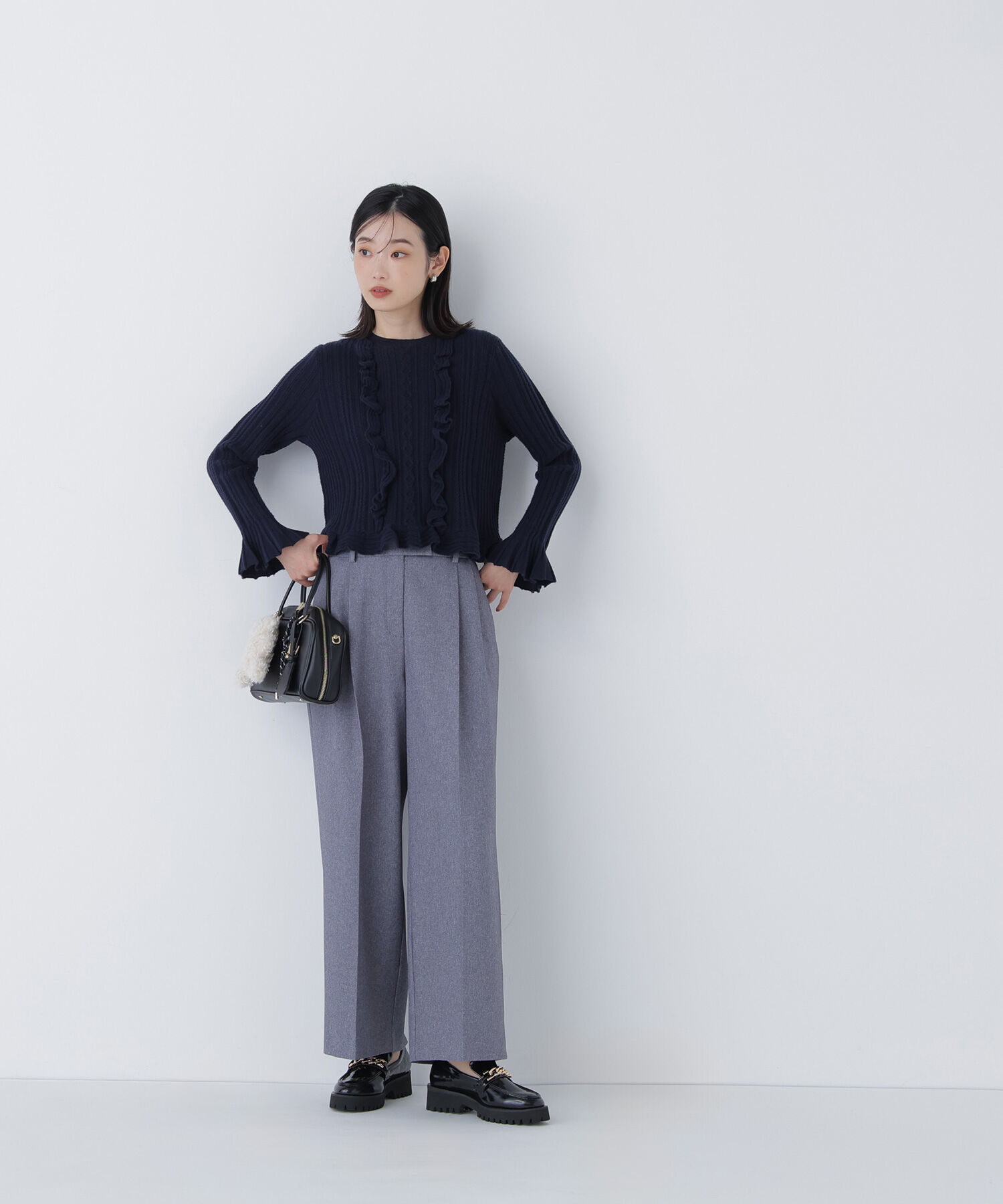  「ミニケーブルフリルニット」|ニット・セーター|