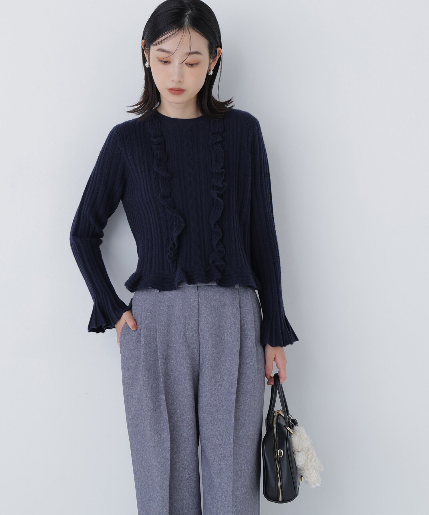  「ミニケーブルフリルニット」|ニット・セーター|