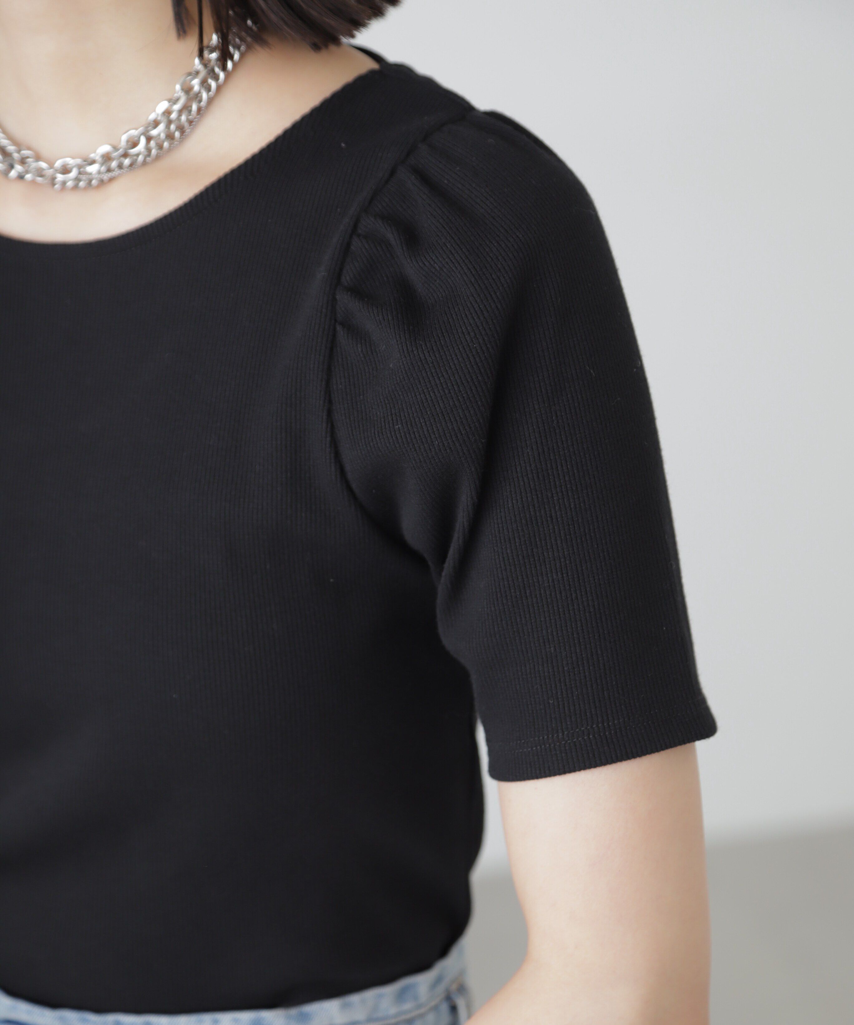  「バックリボンパフスリーブテレコカットソー」|Tシャツ・カットソー|