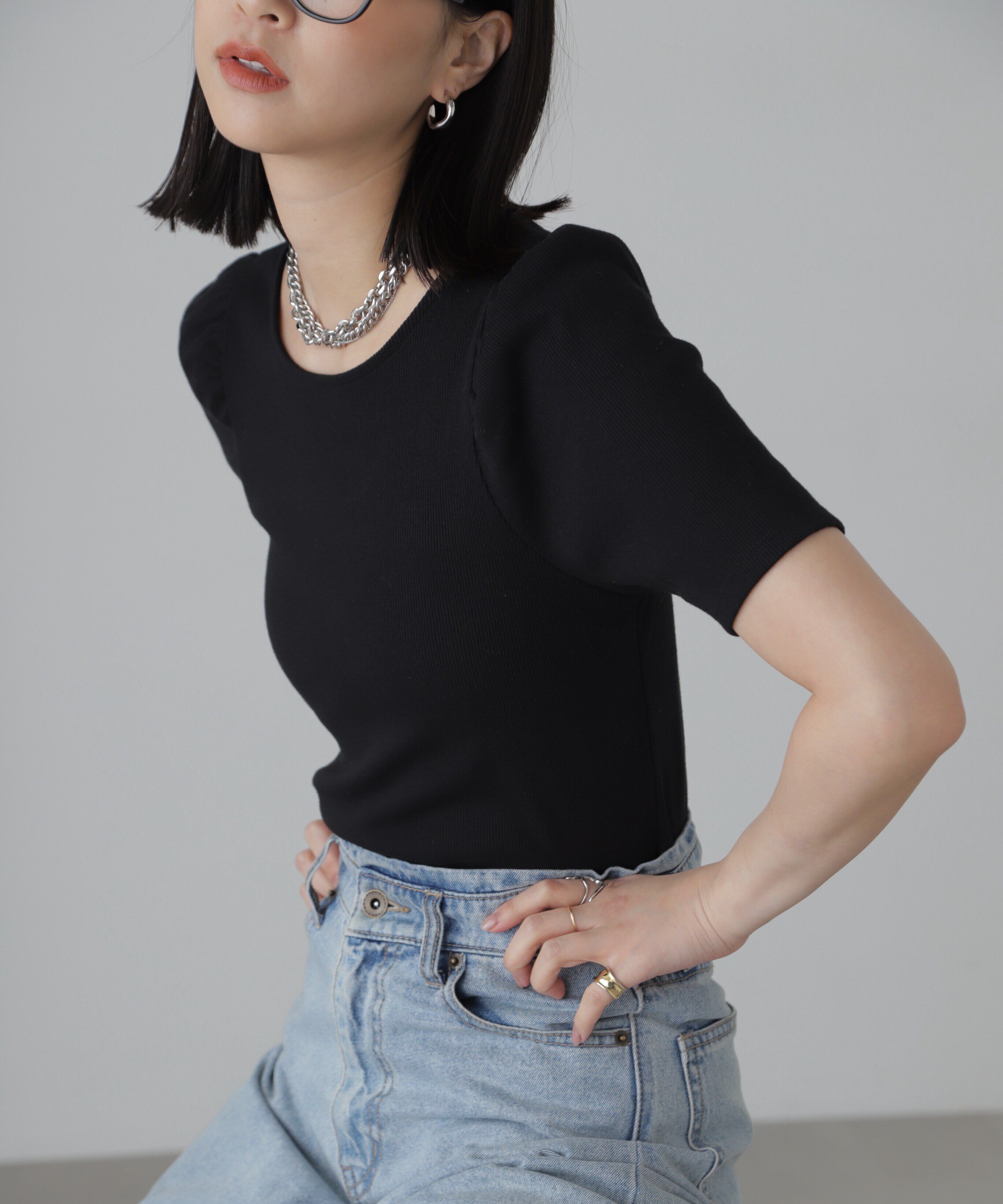  「バックリボンパフスリーブテレコカットソー」|Tシャツ・カットソー|