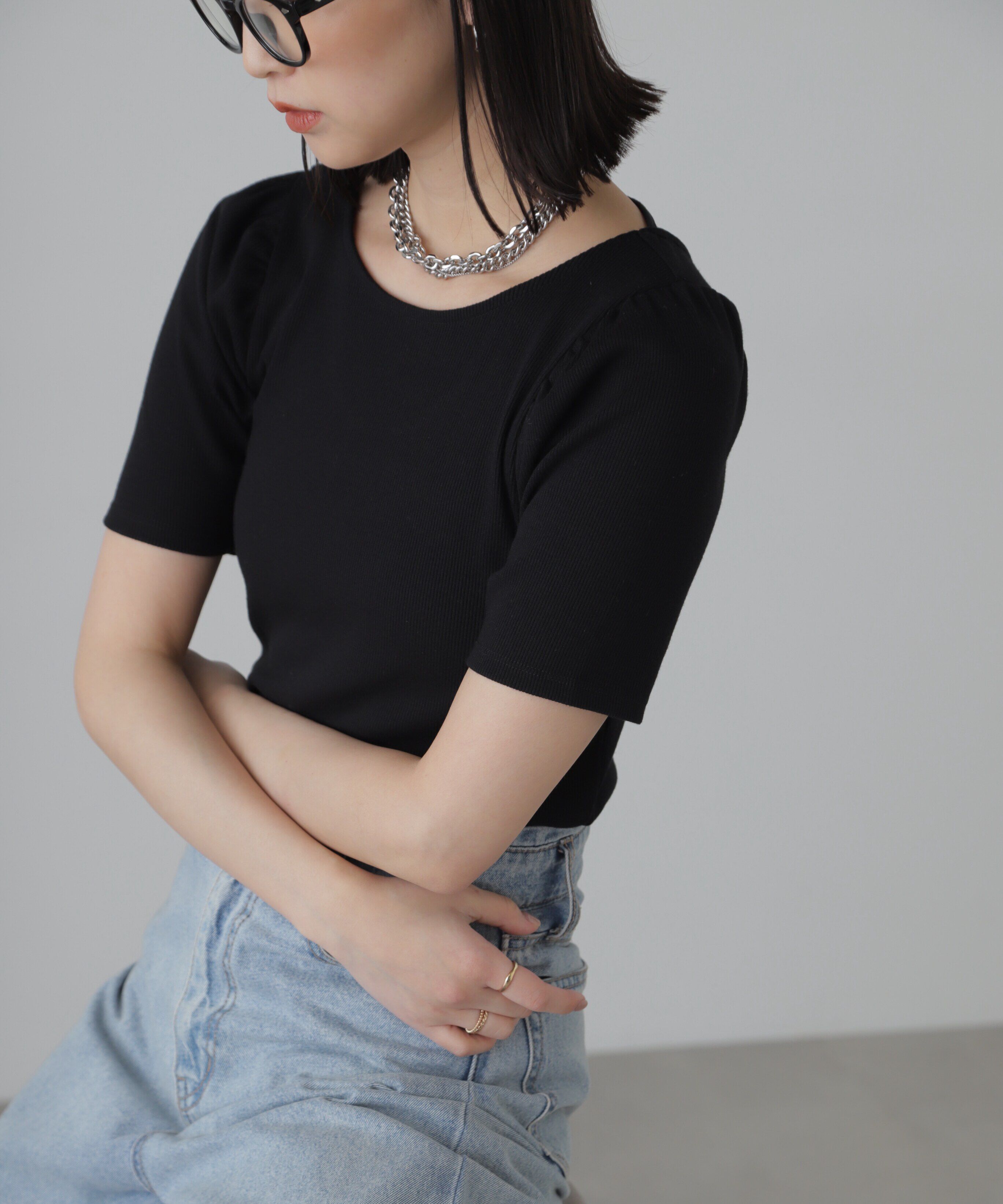  「バックリボンパフスリーブテレコカットソー」|Tシャツ・カットソー|