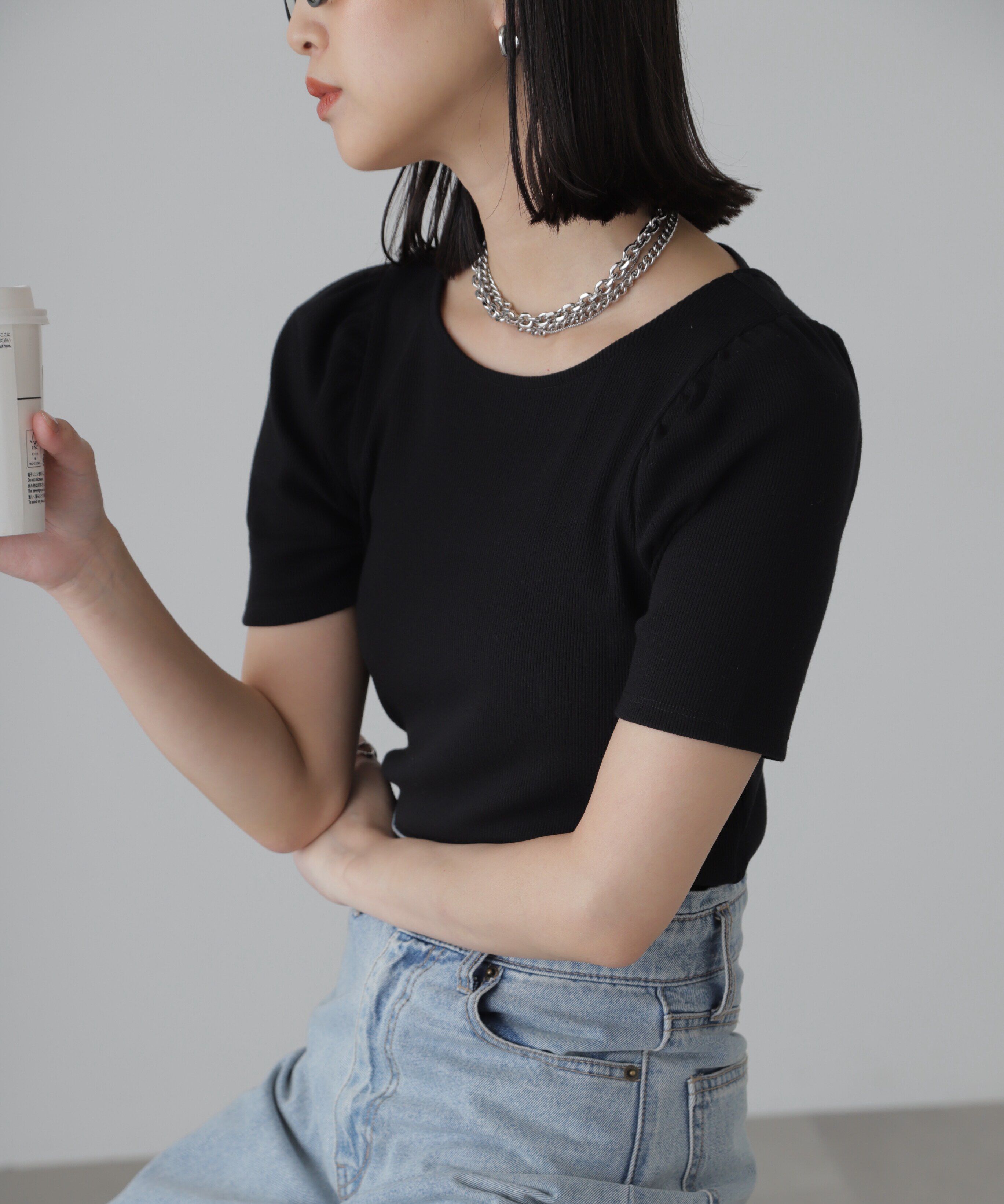  「バックリボンパフスリーブテレコカットソー」|Tシャツ・カットソー|