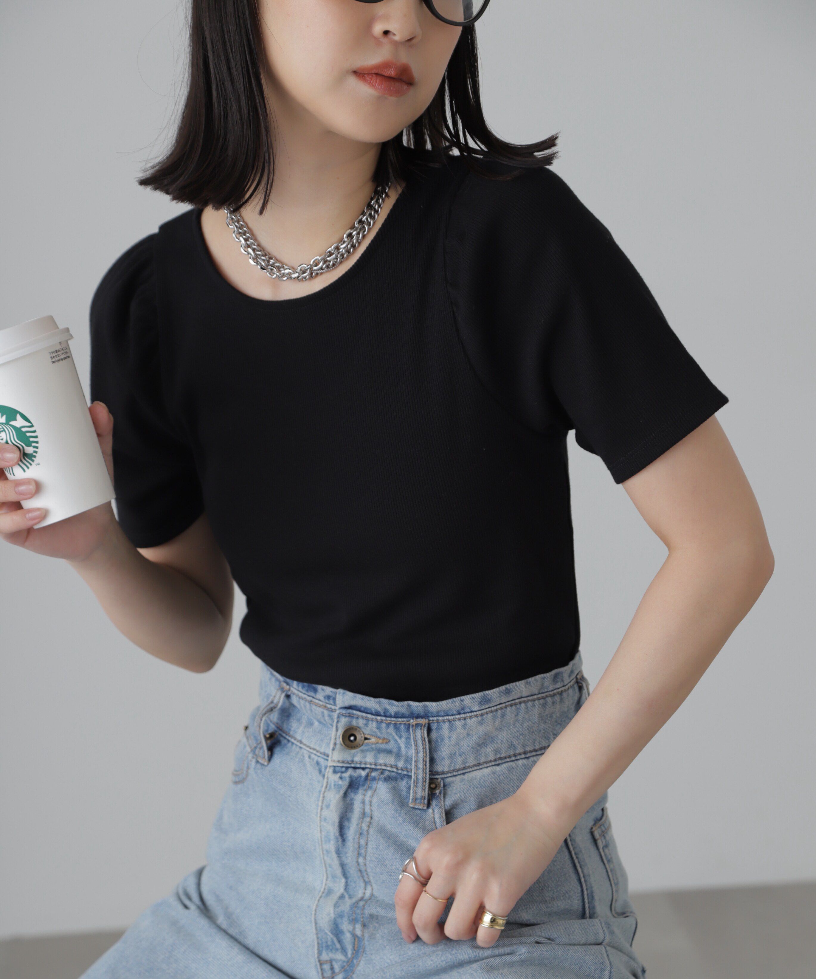  「バックリボンパフスリーブテレコカットソー」|Tシャツ・カットソー|