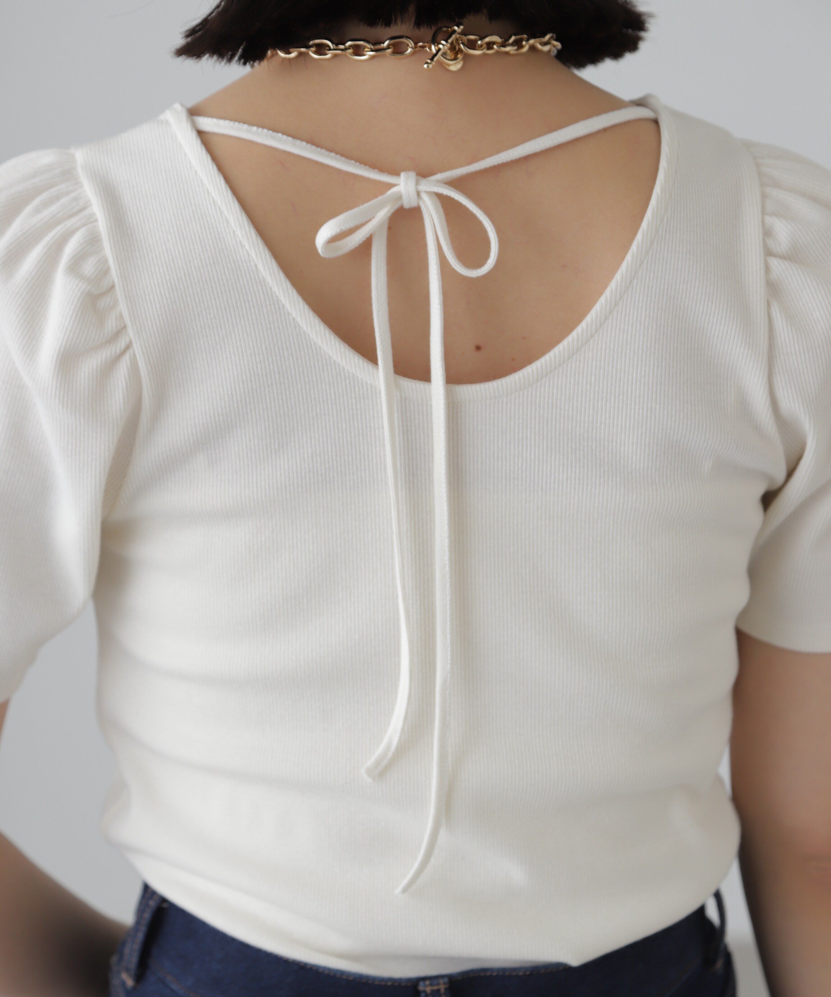  「バックリボンパフスリーブテレコカットソー」|Tシャツ・カットソー|