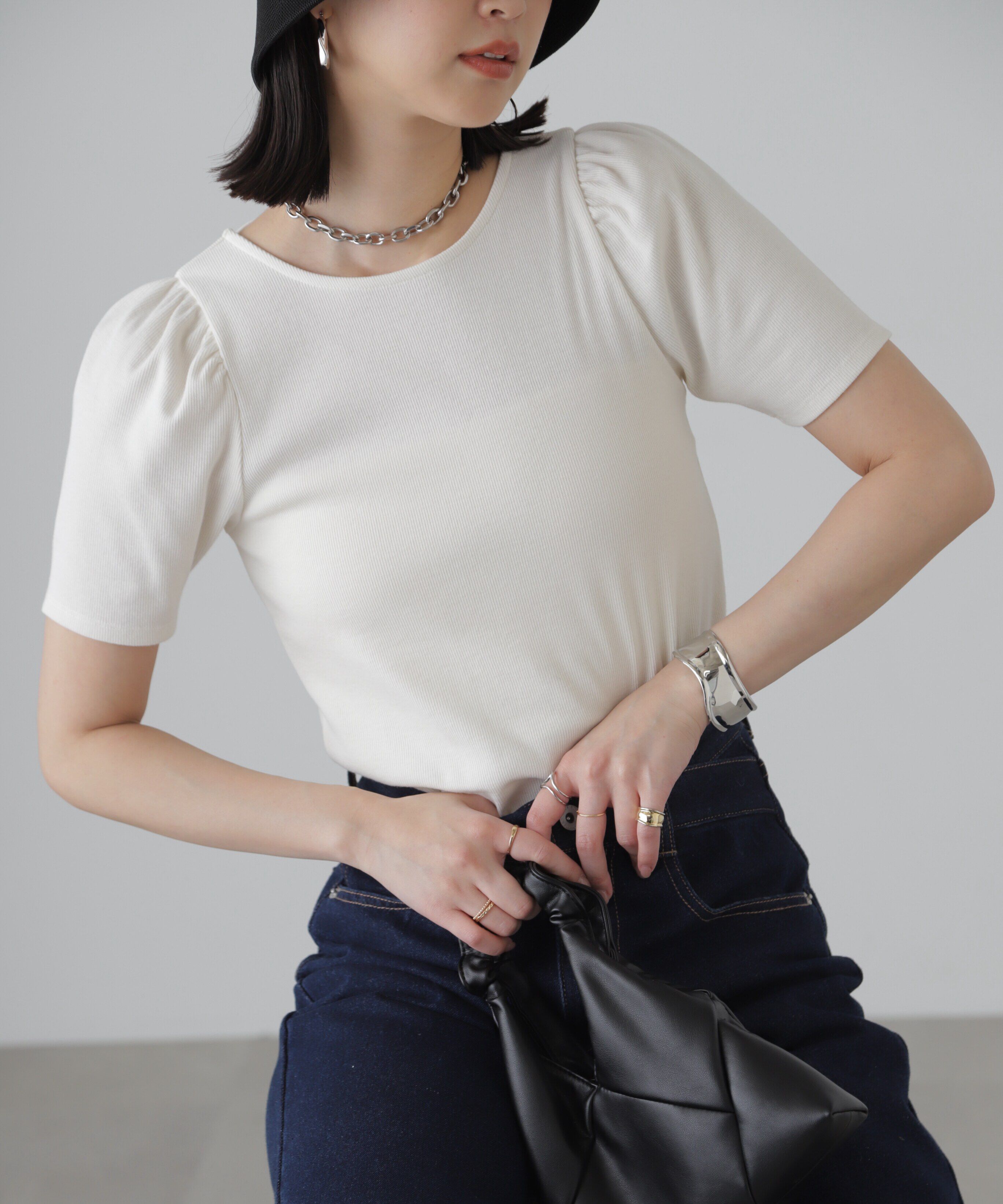  「バックリボンパフスリーブテレコカットソー」|Tシャツ・カットソー|