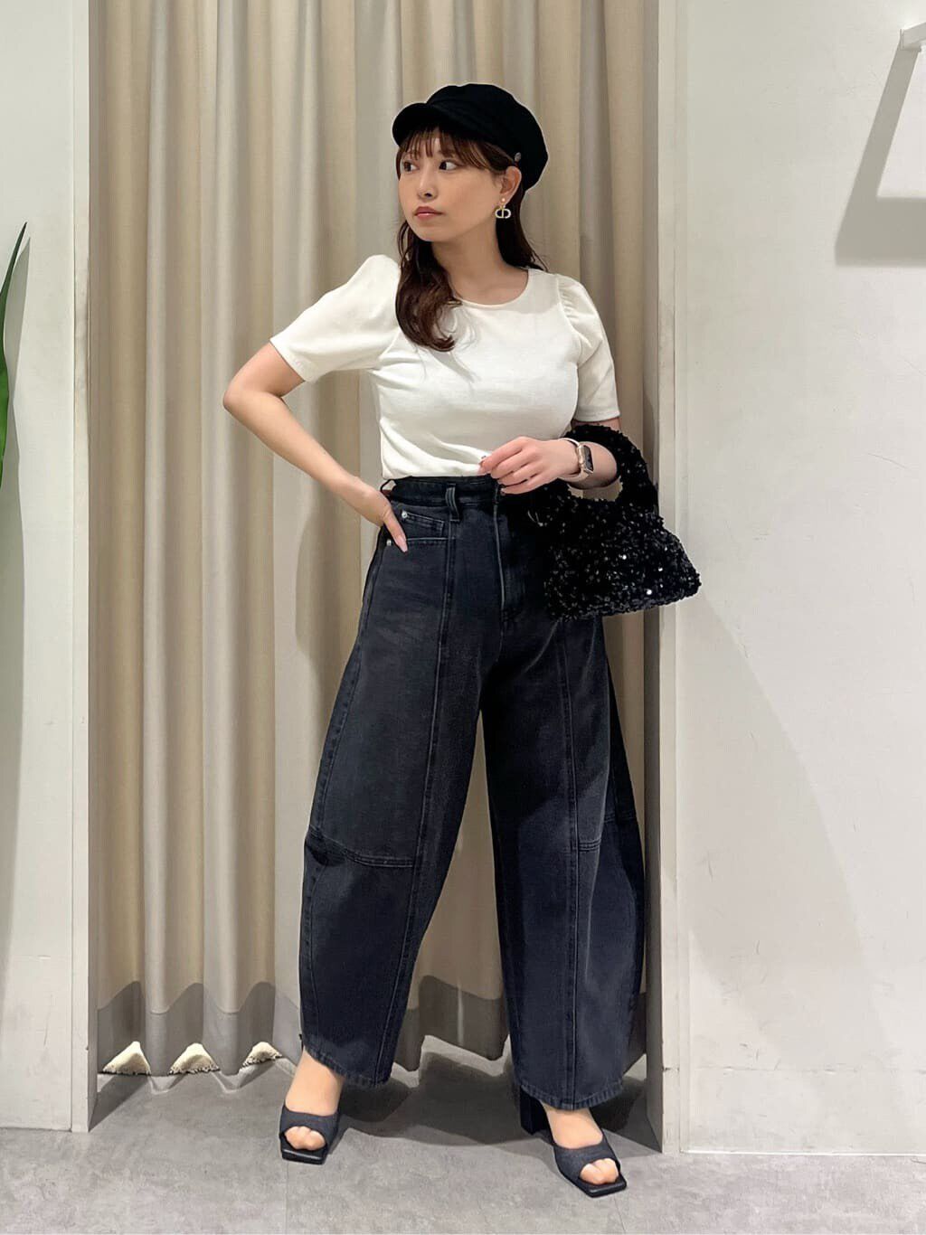  「バックリボンパフスリーブテレコカットソー」|Tシャツ・カットソー|