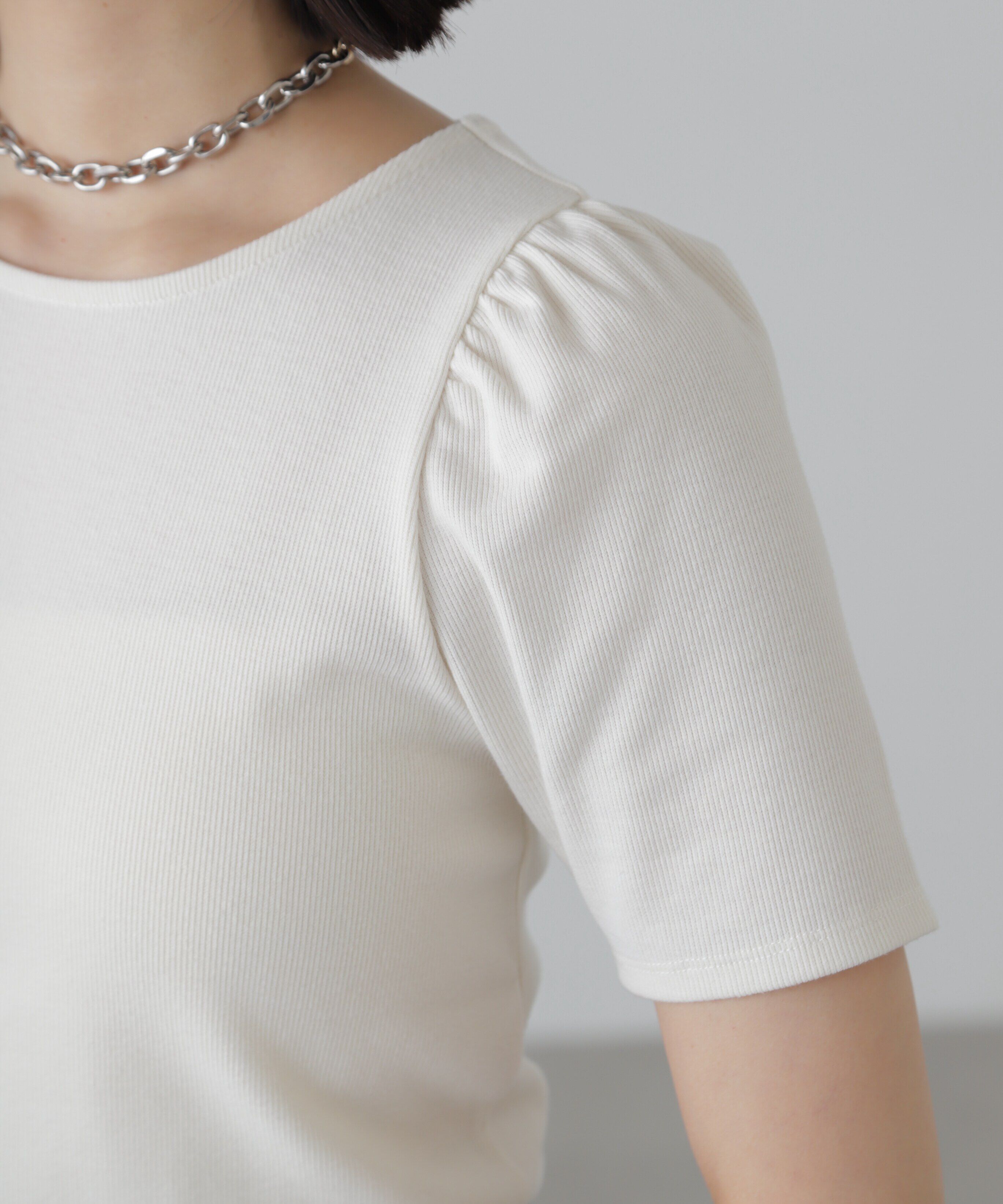  「バックリボンパフスリーブテレコカットソー」|Tシャツ・カットソー|