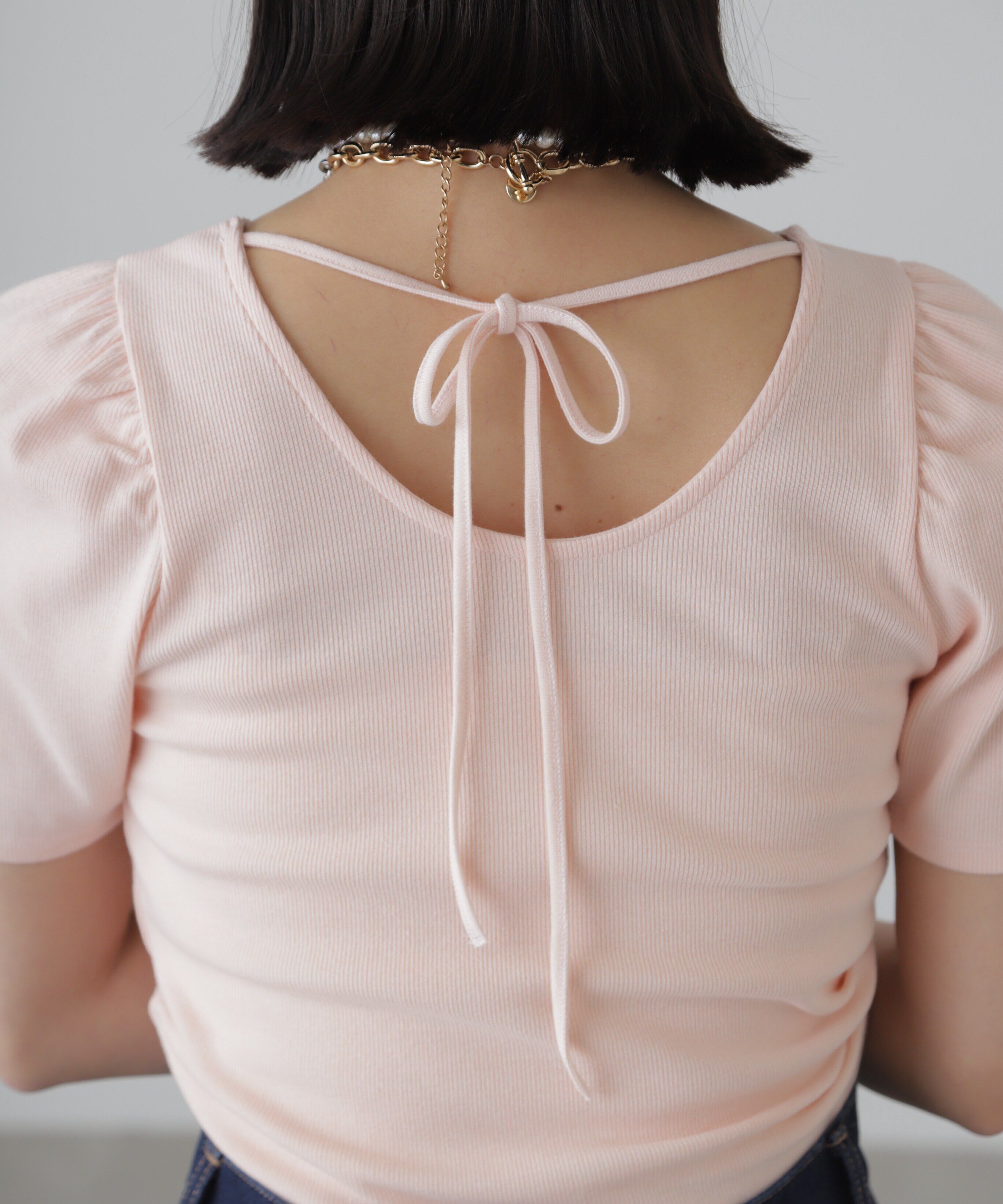  「バックリボンパフスリーブテレコカットソー」|Tシャツ・カットソー|