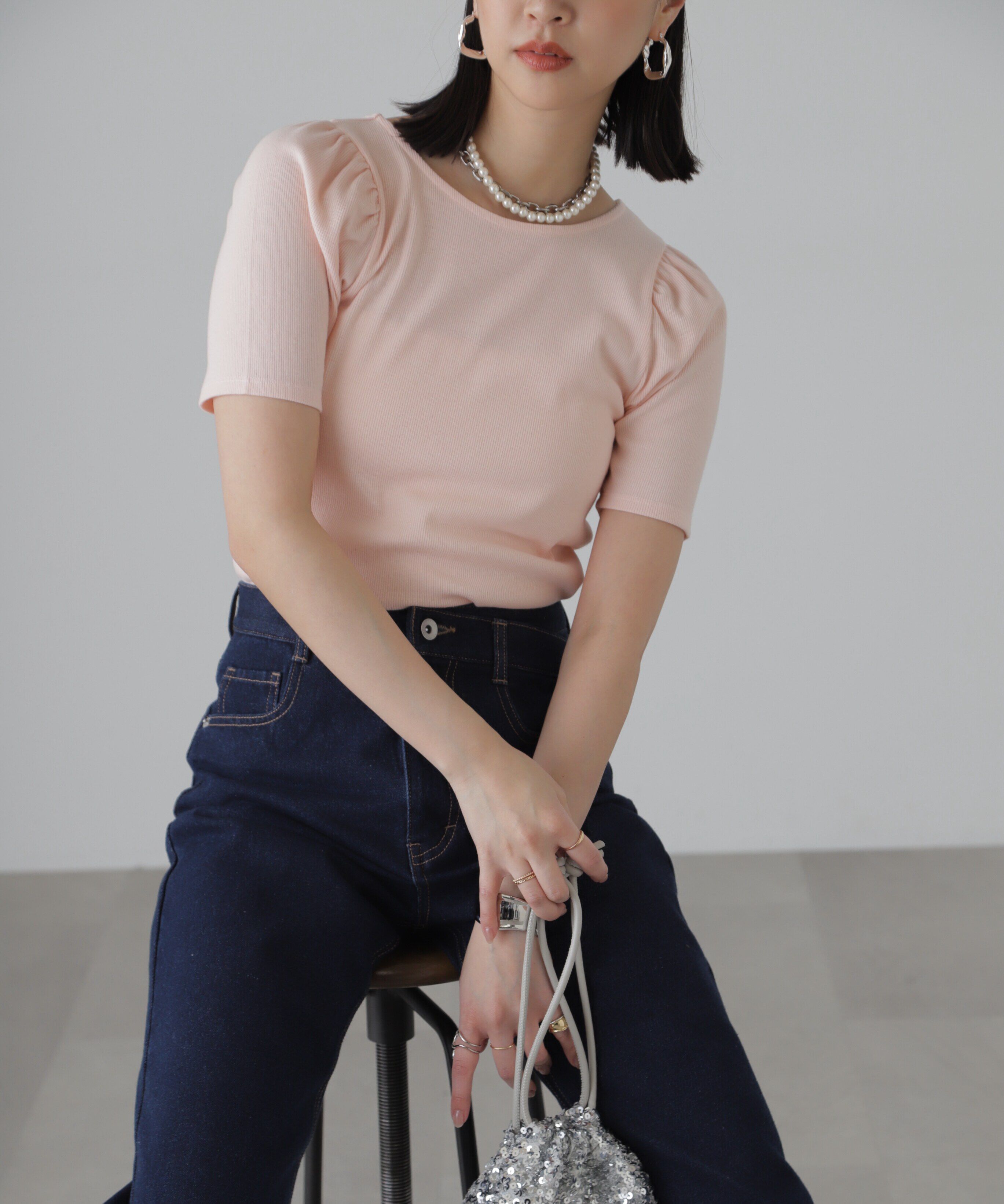  「バックリボンパフスリーブテレコカットソー」|Tシャツ・カットソー|