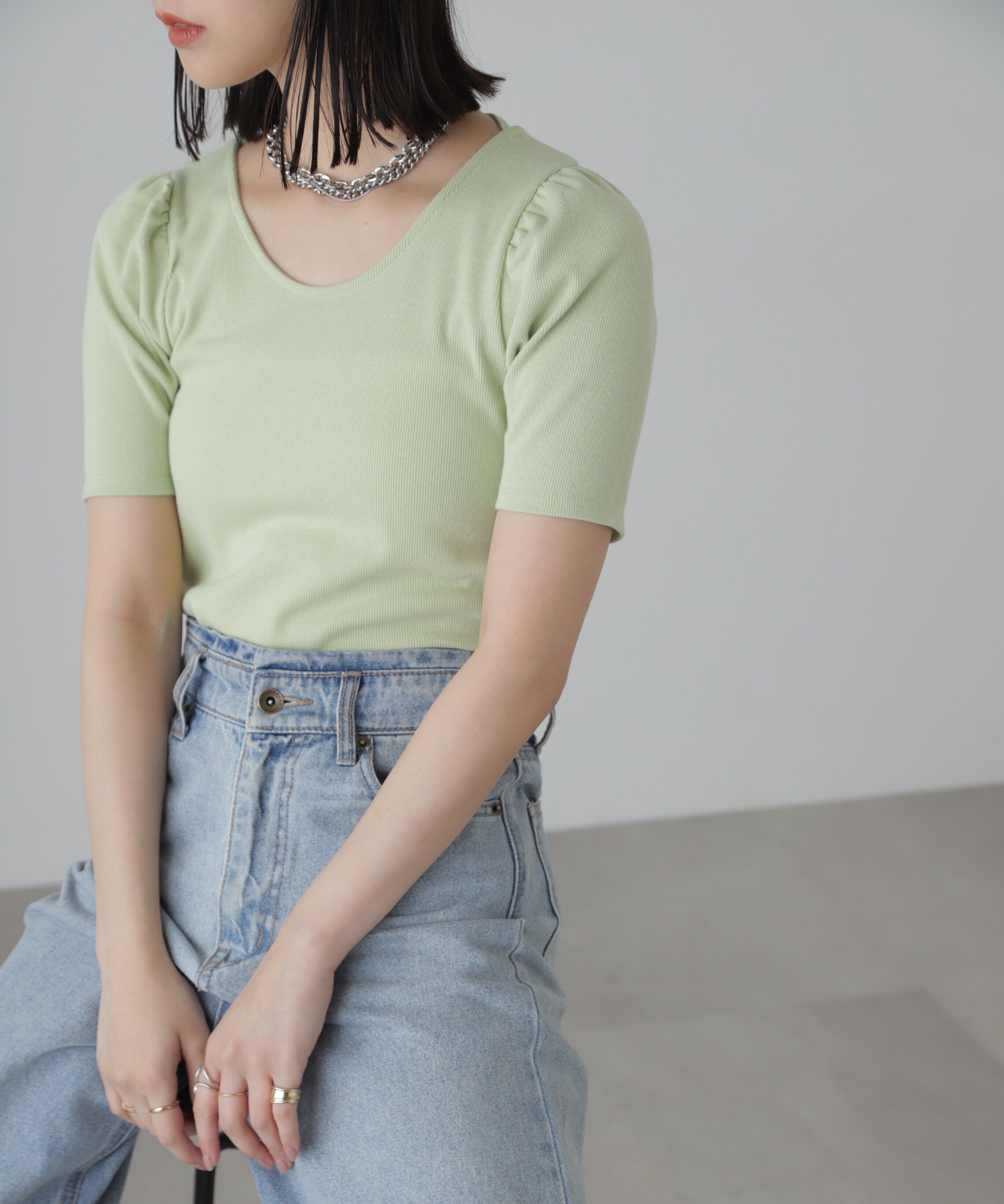  「バックリボンパフスリーブテレコカットソー」|Tシャツ・カットソー|