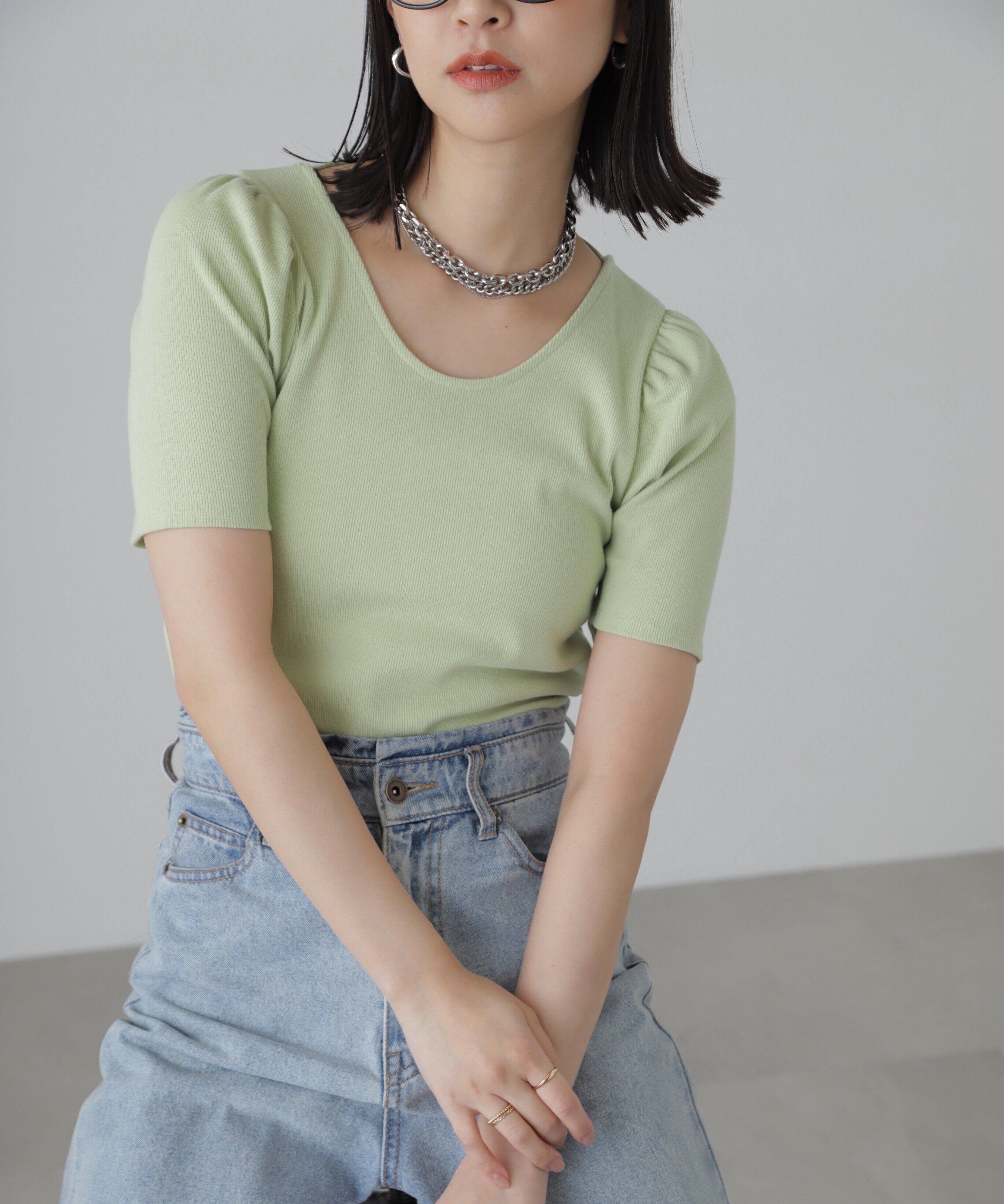  「バックリボンパフスリーブテレコカットソー」|Tシャツ・カットソー|