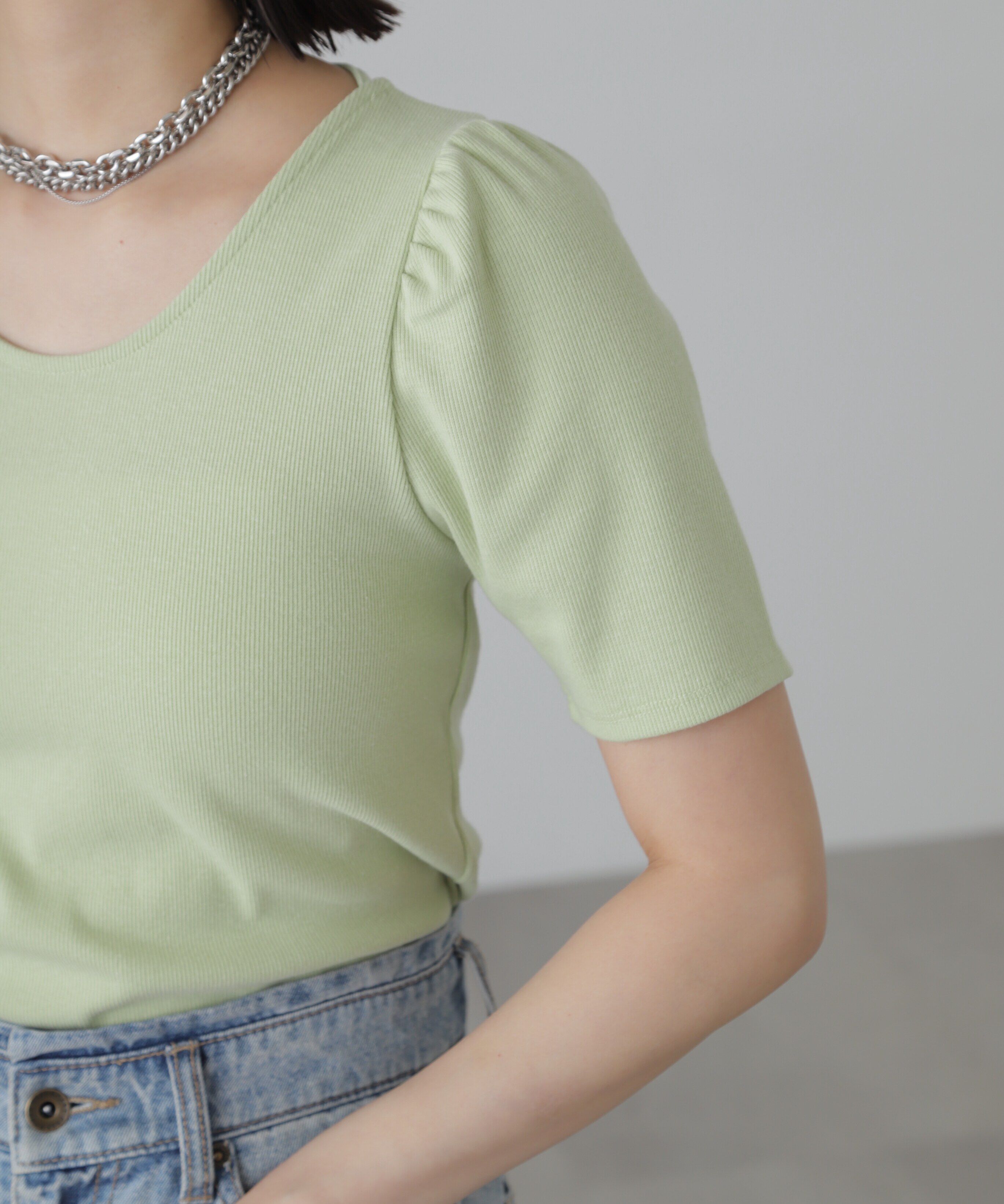  「バックリボンパフスリーブテレコカットソー」|Tシャツ・カットソー|