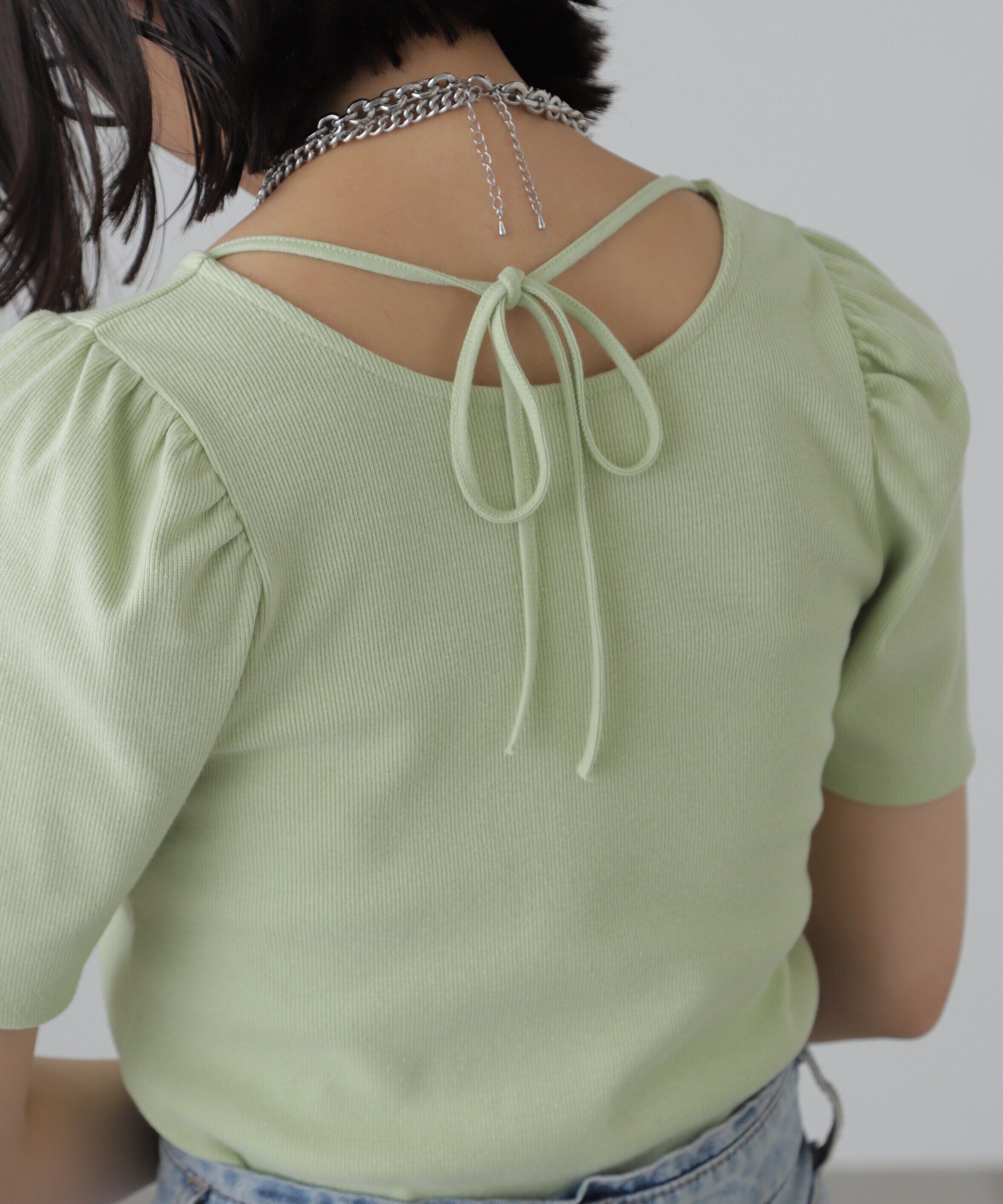  「バックリボンパフスリーブテレコカットソー」|Tシャツ・カットソー|