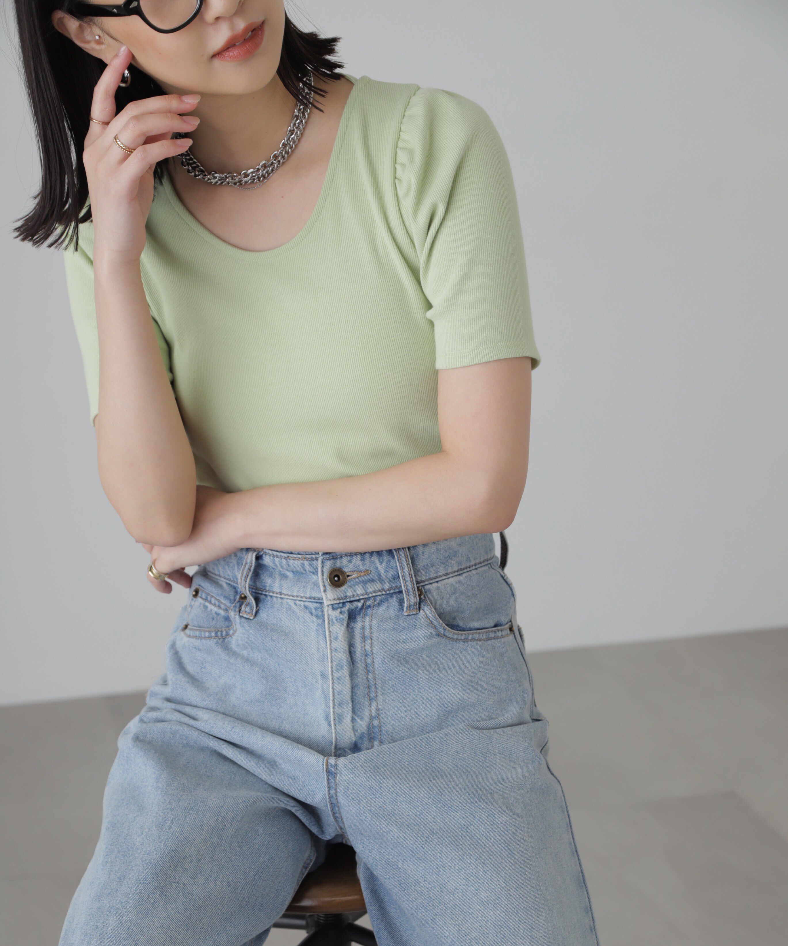  「バックリボンパフスリーブテレコカットソー」|Tシャツ・カットソー|