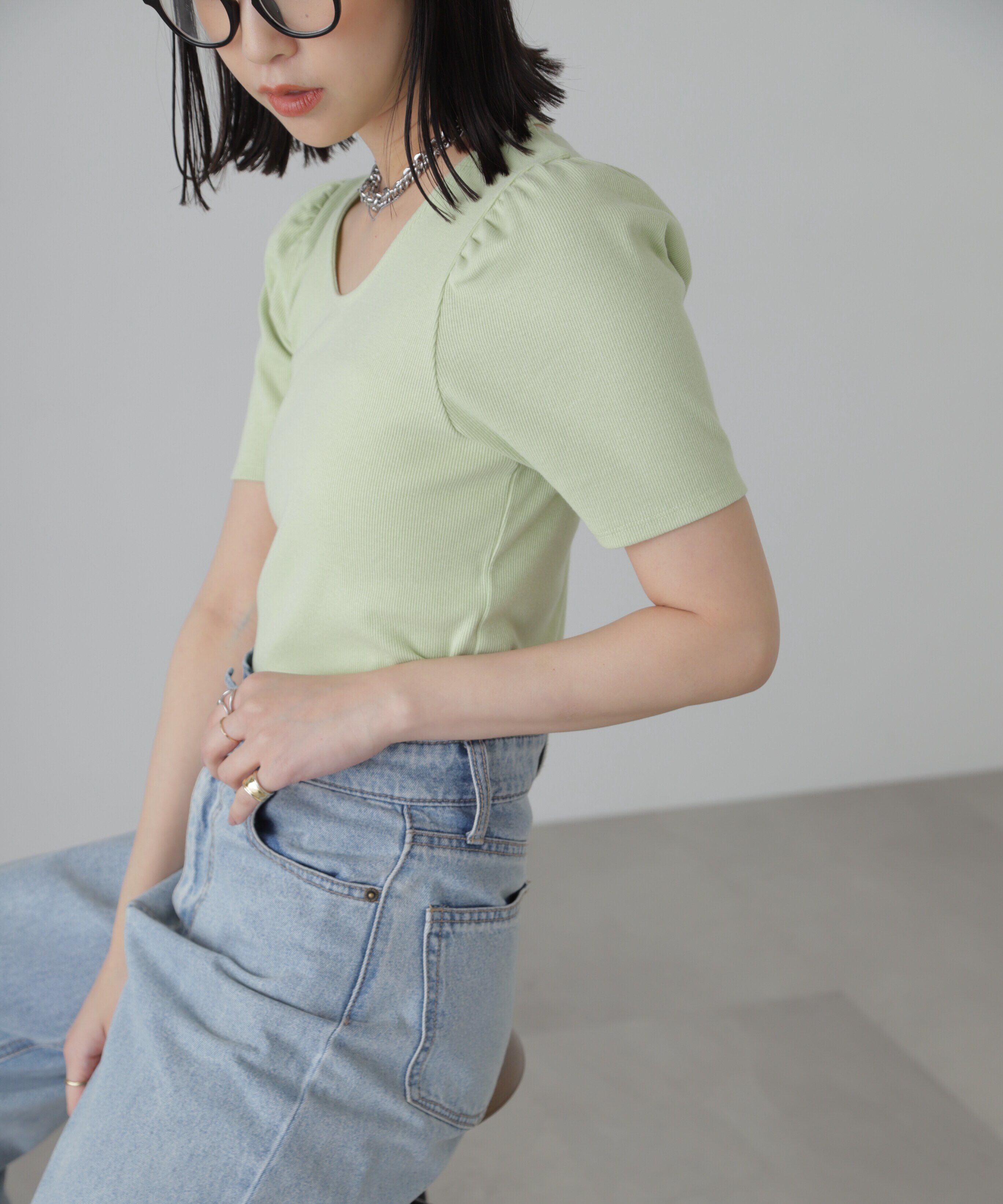  「バックリボンパフスリーブテレコカットソー」|Tシャツ・カットソー|