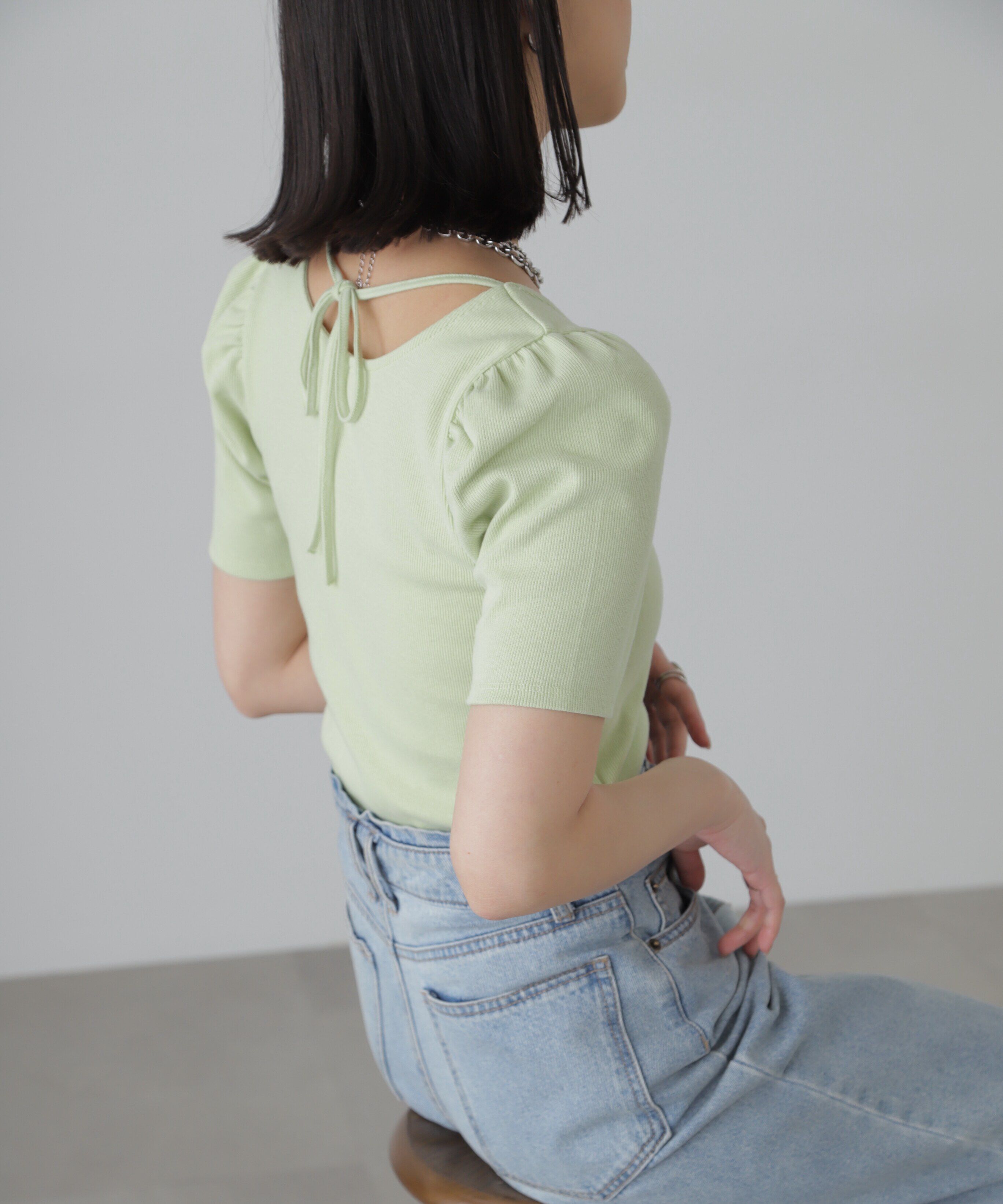  「バックリボンパフスリーブテレコカットソー」|Tシャツ・カットソー|