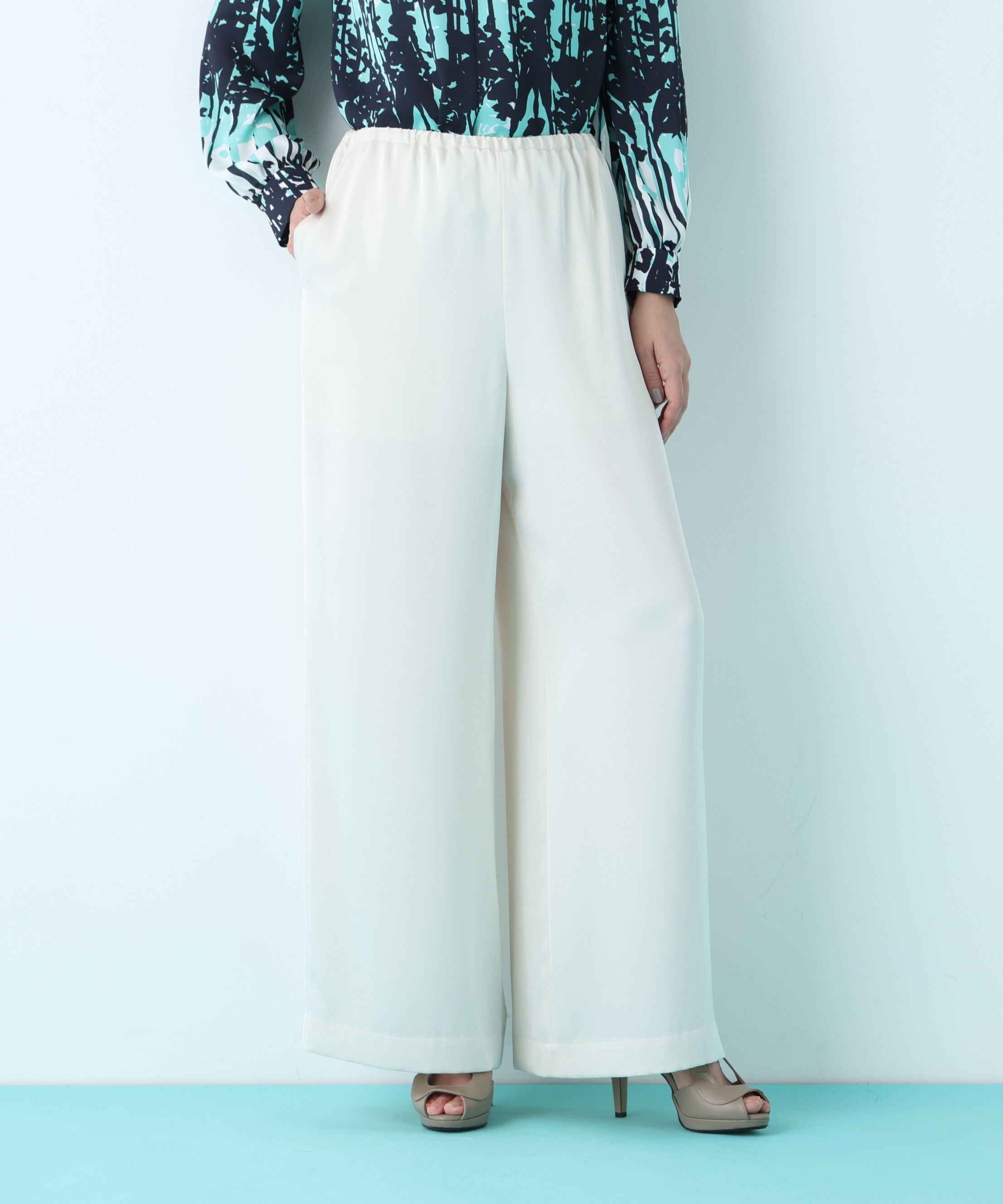  「サテンワイドパンツ」|その他|エクリュ1