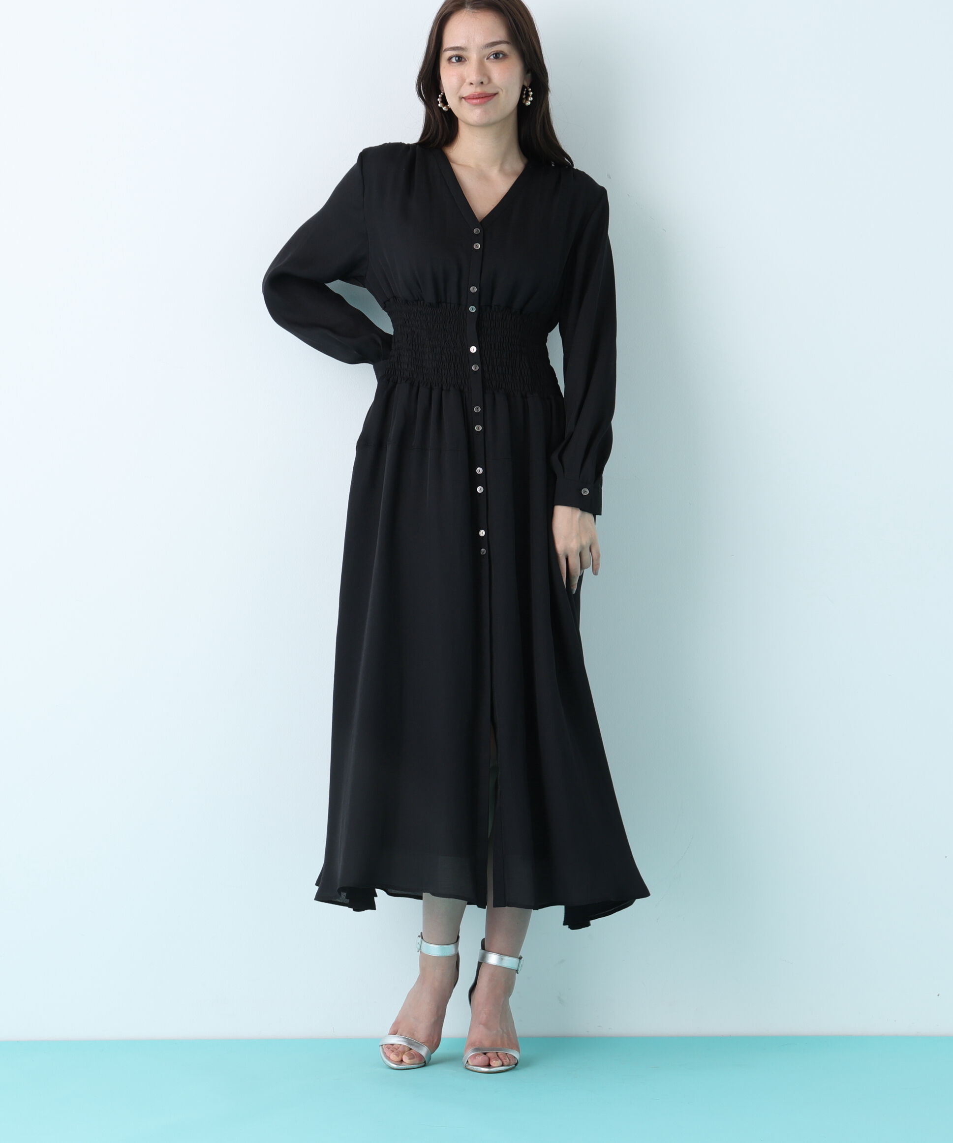  「ウエストシャーリングロングワンピース」|ワンピース|