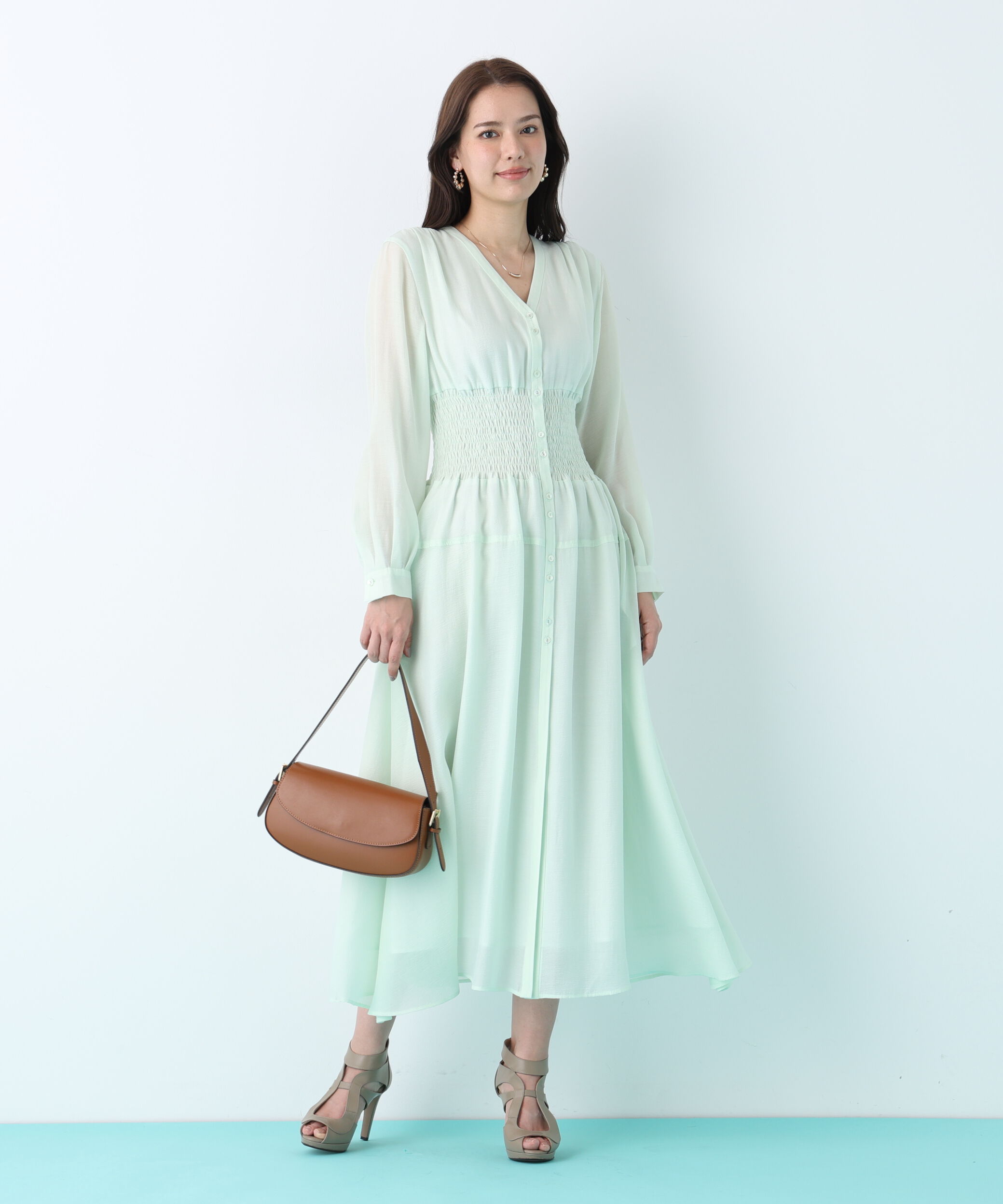  「ウエストシャーリングロングワンピース」|ワンピース|