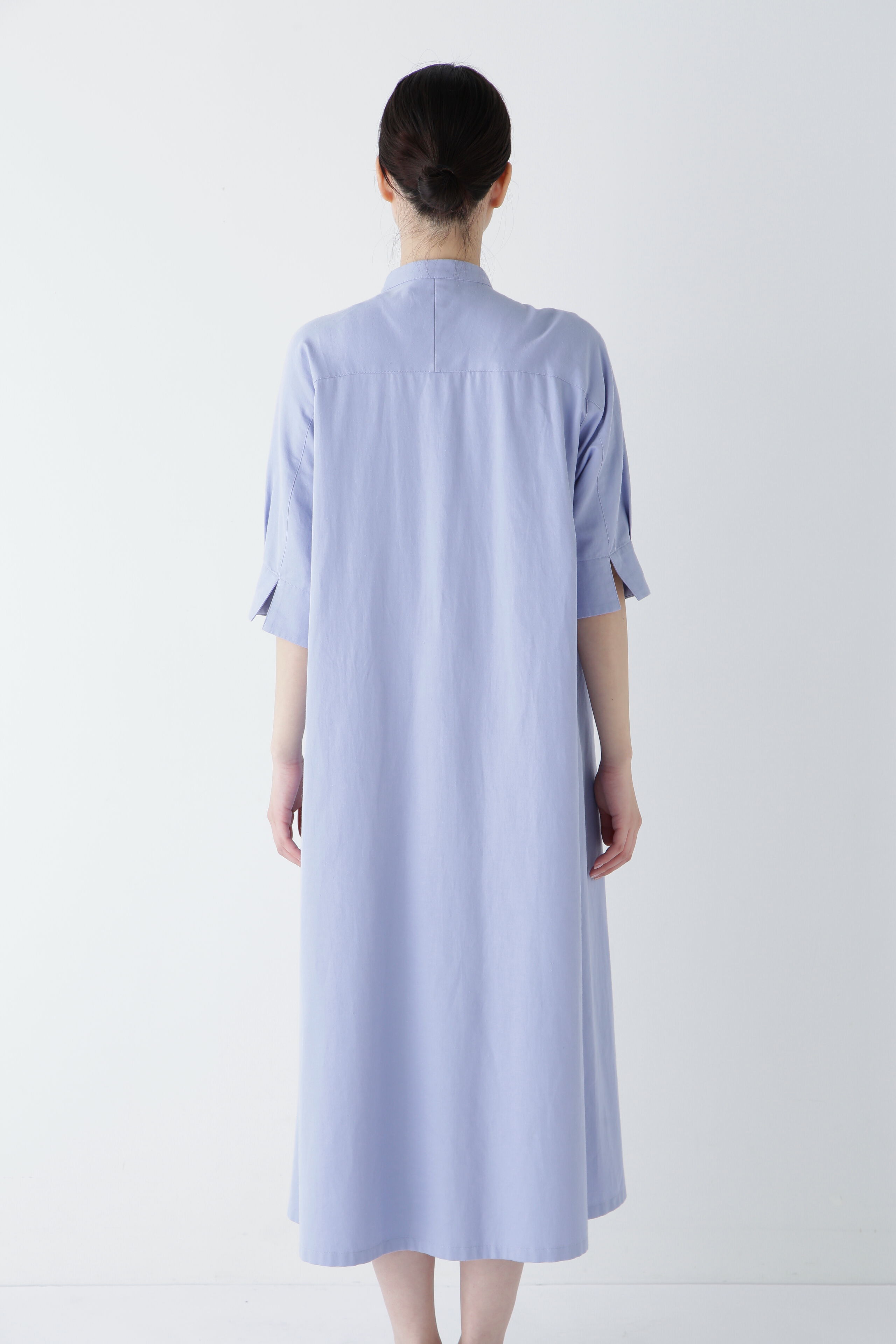  「◆コットンヘンプサテンハーフスリーブバンドカラーワンピース」|ワンピース|