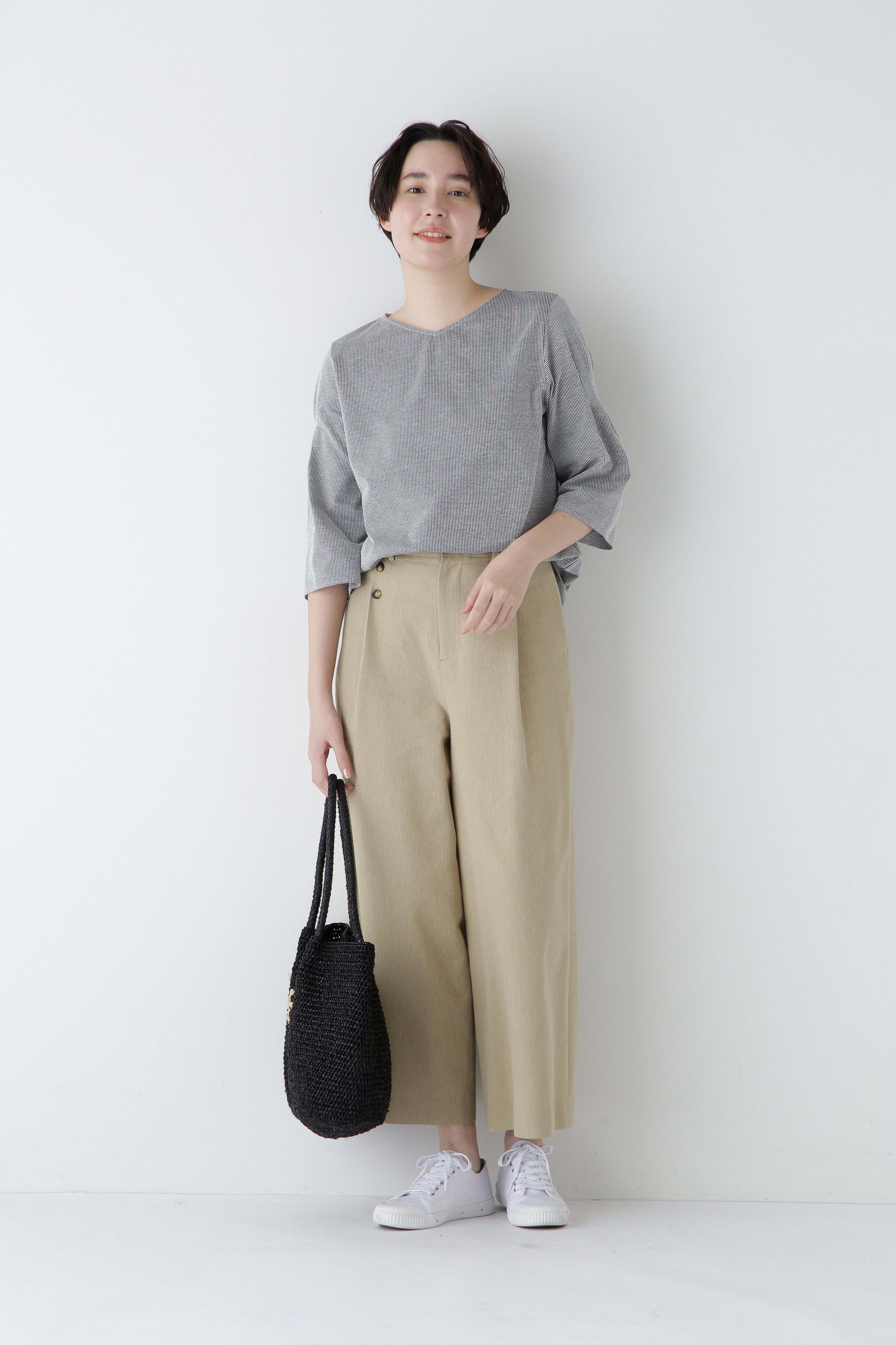  「◆ジャガードストライプジャージーＶネックプルオーバー」|Tシャツ・カットソー|