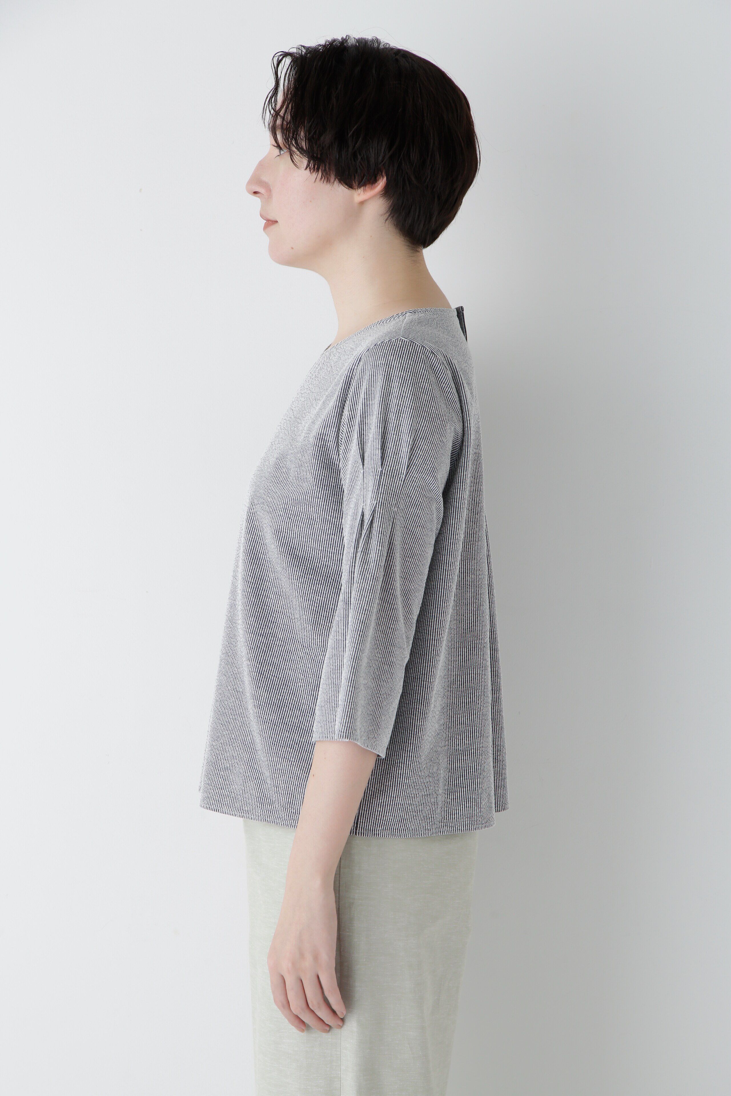  「◆ジャガードストライプジャージーＶネックプルオーバー」|Tシャツ・カットソー|