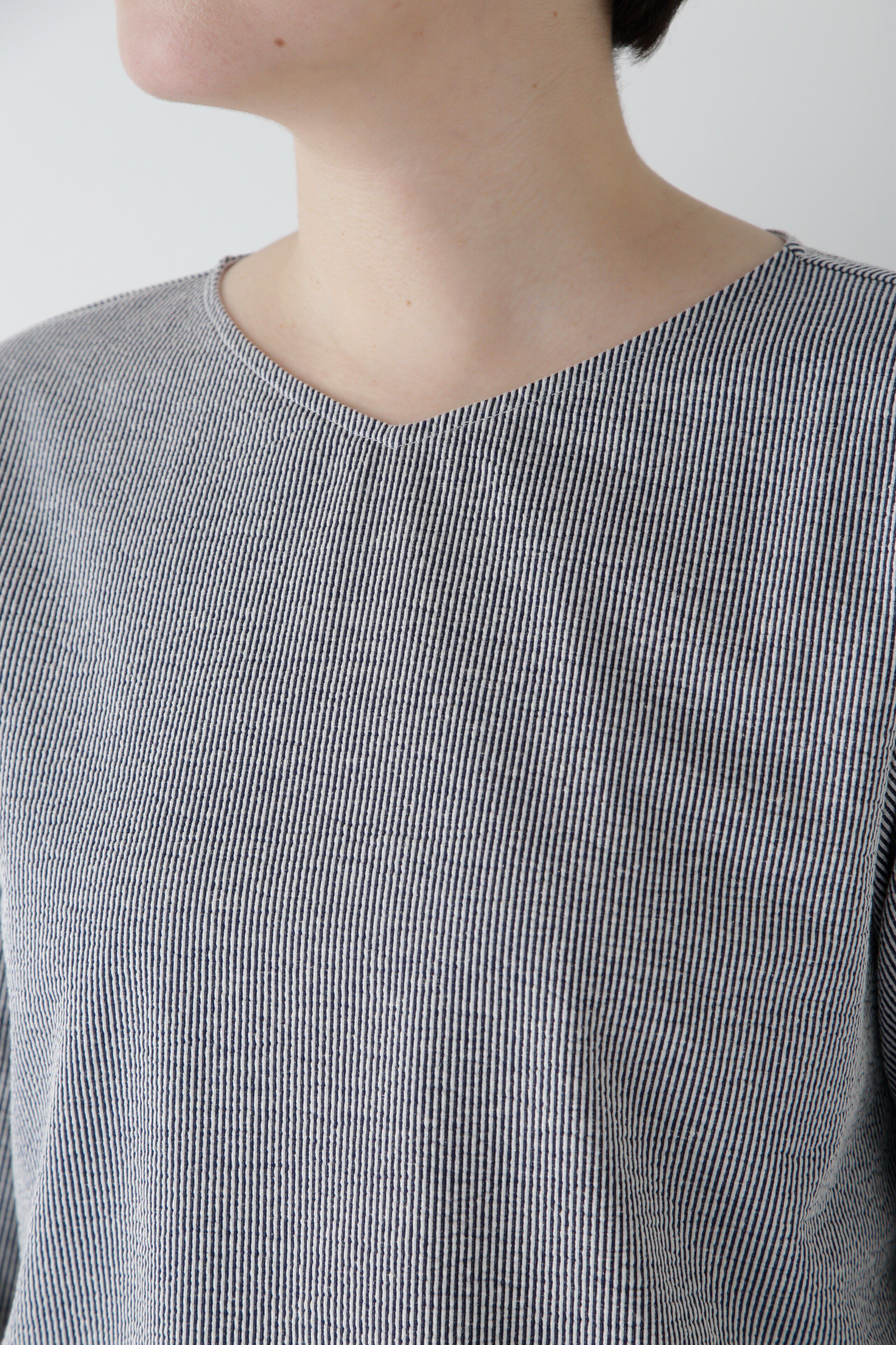  「◆ジャガードストライプジャージーＶネックプルオーバー」|Tシャツ・カットソー|