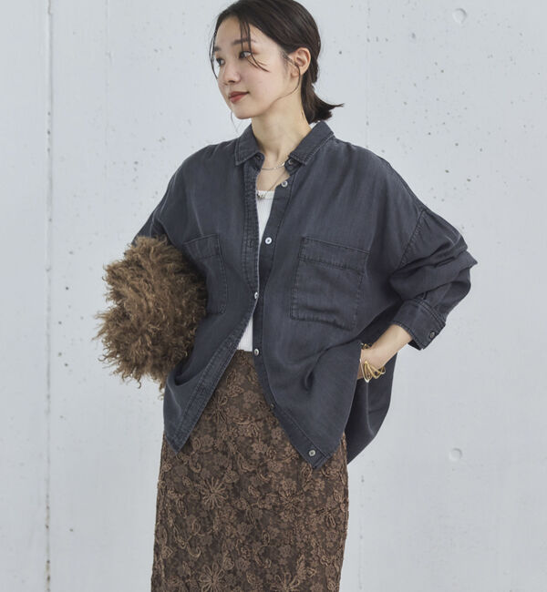 Doux archives「ソフトデニム２ＷＡＹシャツ／」|シャツ・ブラウス|CHARCOAL GRAY