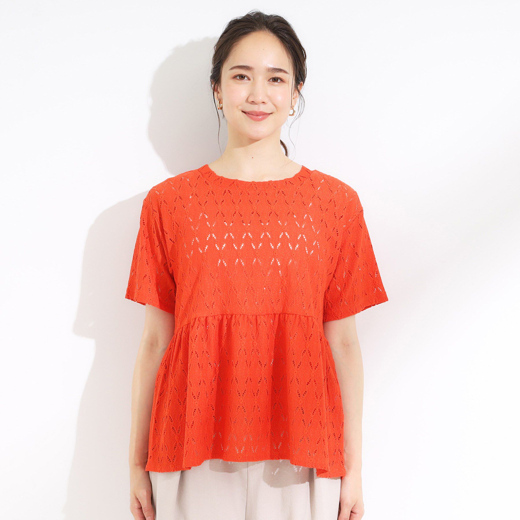 SHOO･LA･RUE「【S-LL】インせず決まる レースペプラムトップス」|Tシャツ・カットソー|