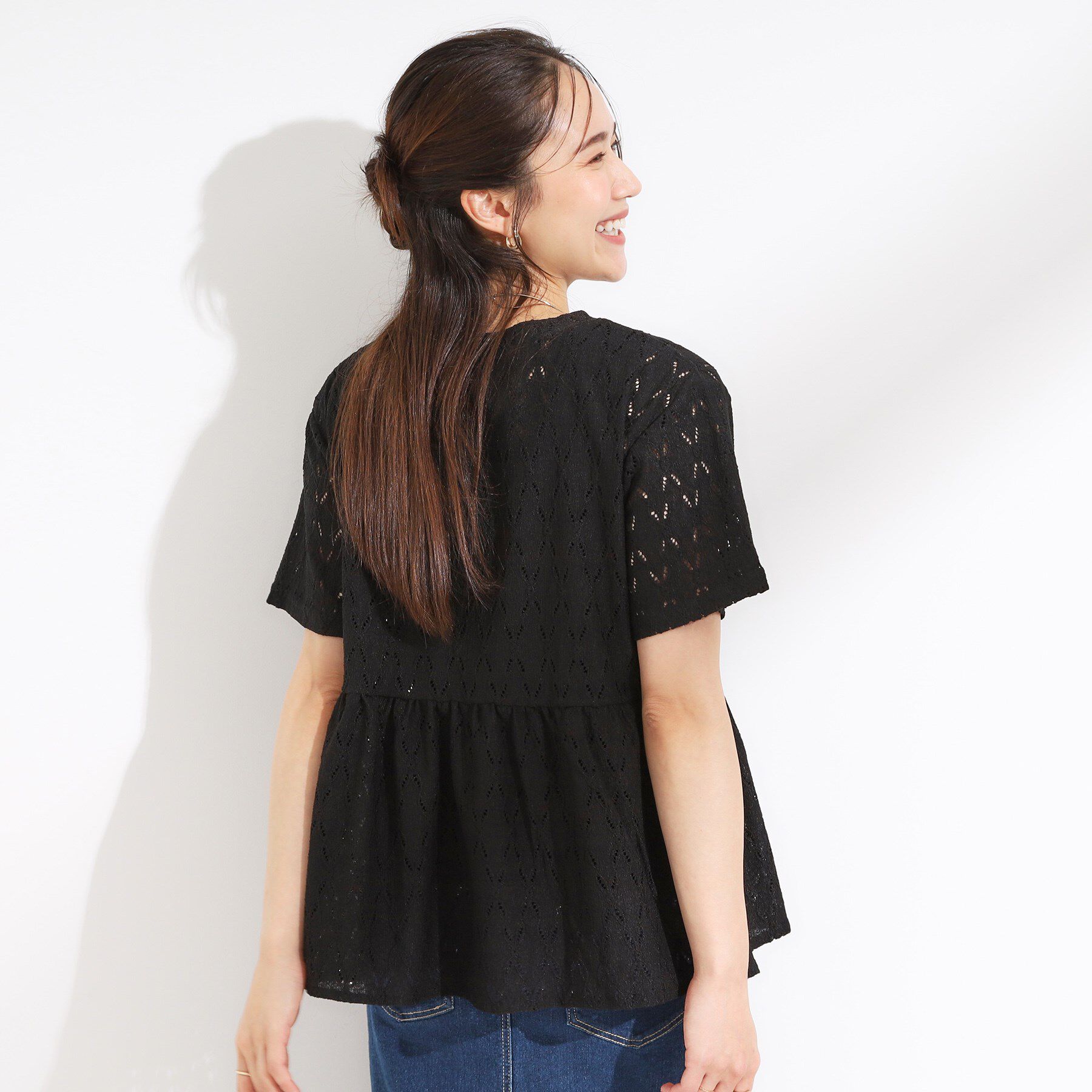 SHOO･LA･RUE「【S-LL】インせず決まる レースペプラムトップス」|Tシャツ・カットソー|