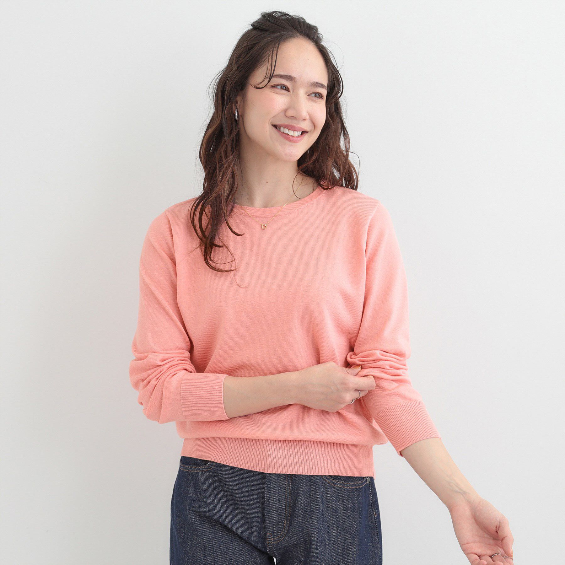 SHOO･LA･RUE「【洗濯機可/S-LL/セットアップ可】シンプルきれい見え クルーネックニット」|ニット・セーター|