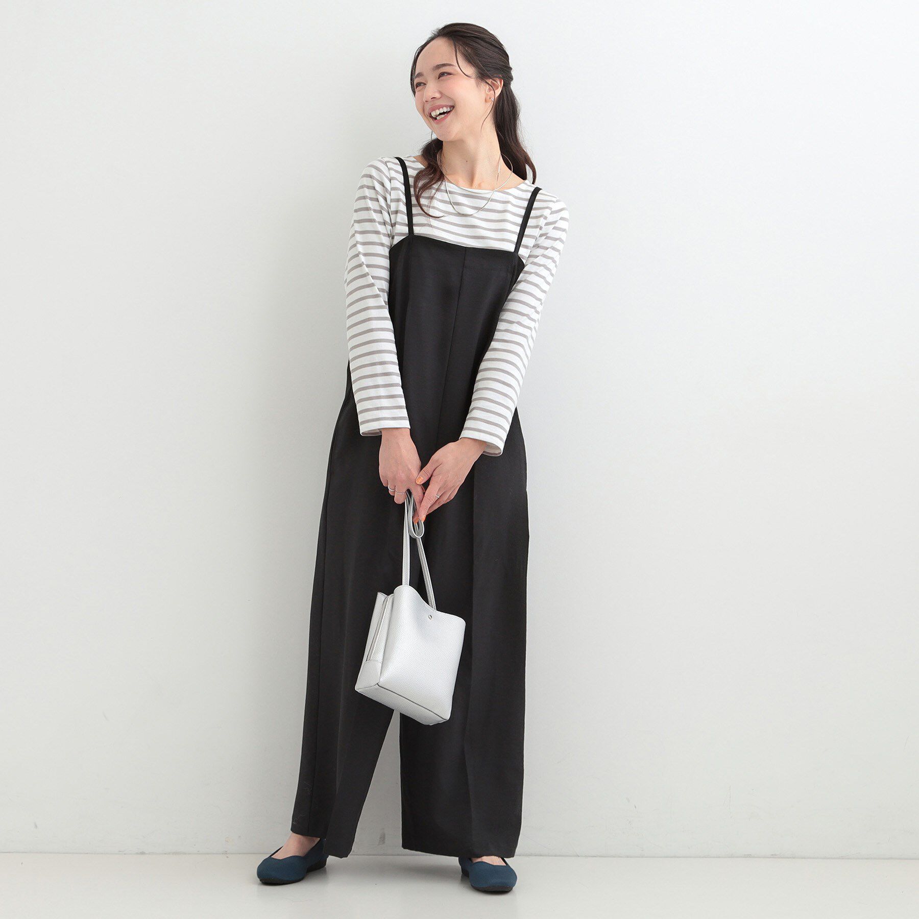 SHOO･LA･RUE「【S-LL/洗濯機可】着こなしいろいろ 首元すっきりボートネック ボーダーロンT」|Tシャツ・カットソー|