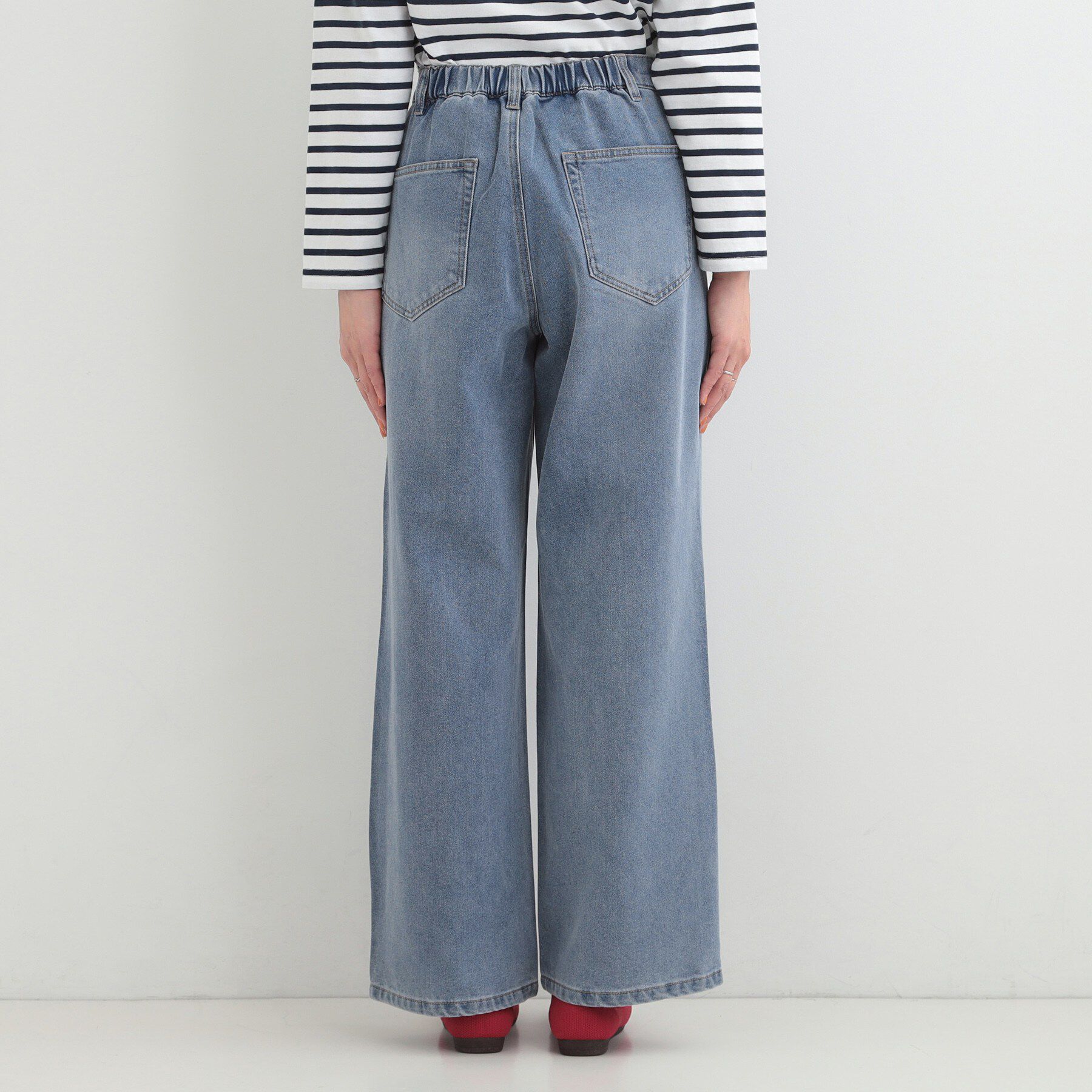 SHOO･LA･RUE「【あったか/S-LL】脚のラインを拾いにくい 裏微起毛 デニムワイドパンツ」|デニム|