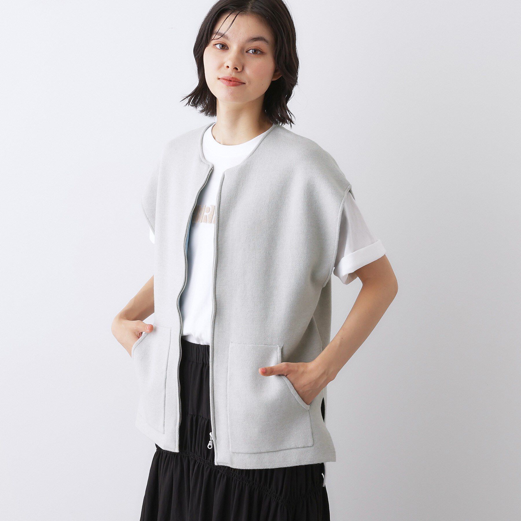 Dessin「【洗える】ダブルフェイスジップベスト」|ベスト・ジレ|