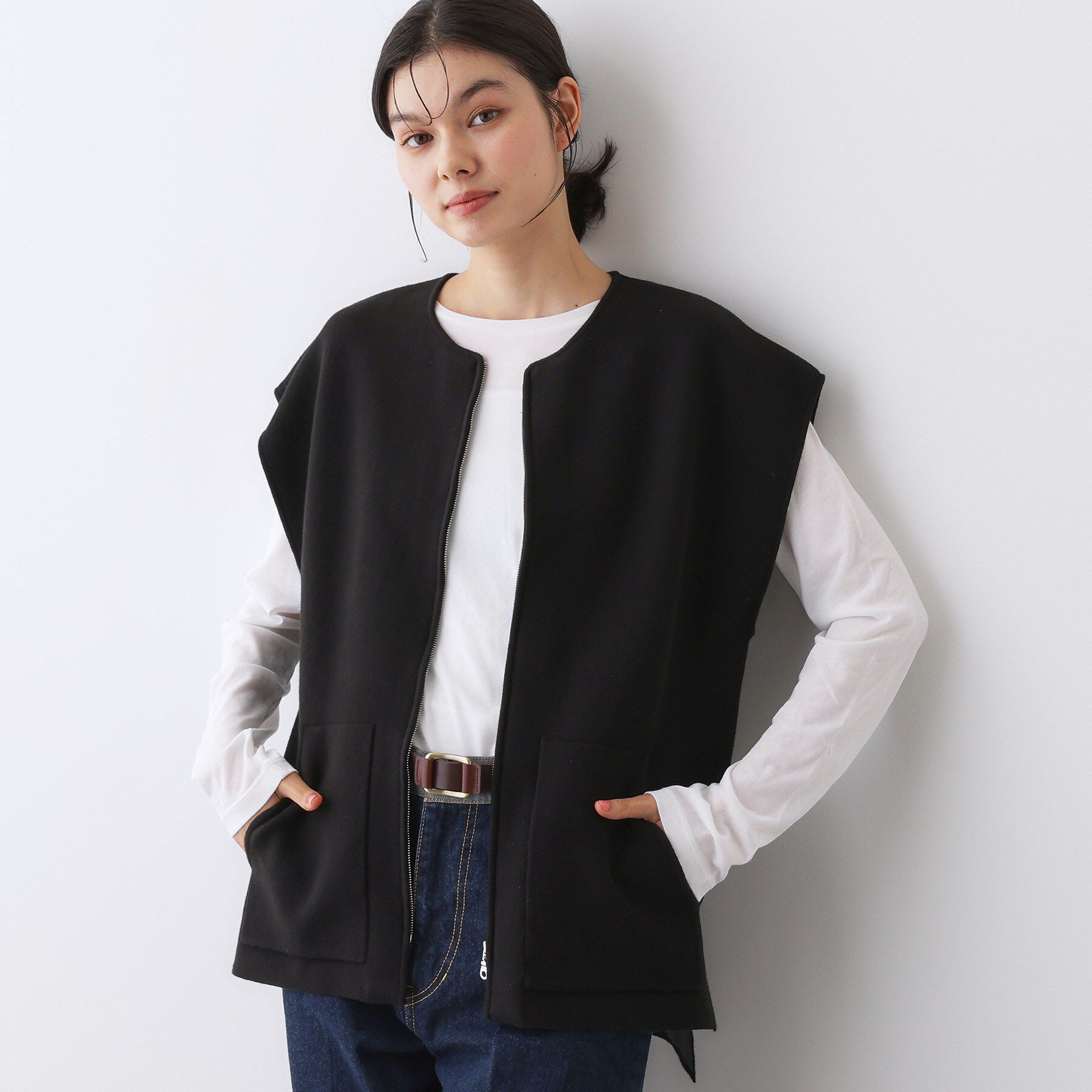 Dessin「【洗える】ダブルフェイスジップベスト」|ベスト・ジレ|ブラック(019)