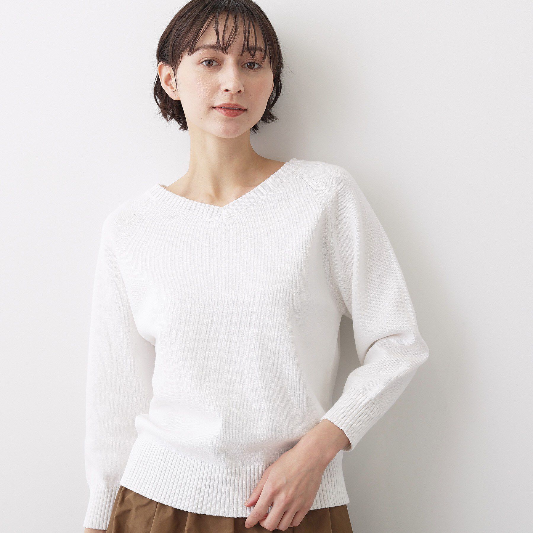 Dessin「【洗える】コットンVネックニット」|ニット・セーター|