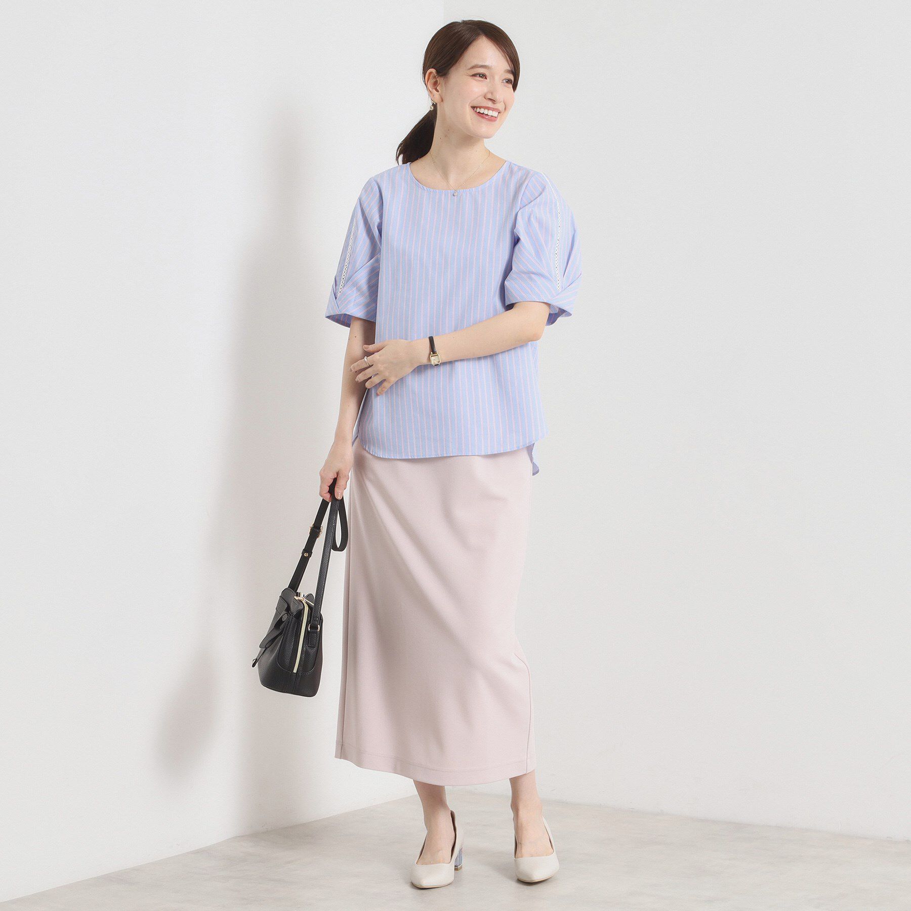 ITS&rsquo;DEMO「【手洗い可】袖ツイストストライプブラウス」|シャツ・ブラウス|