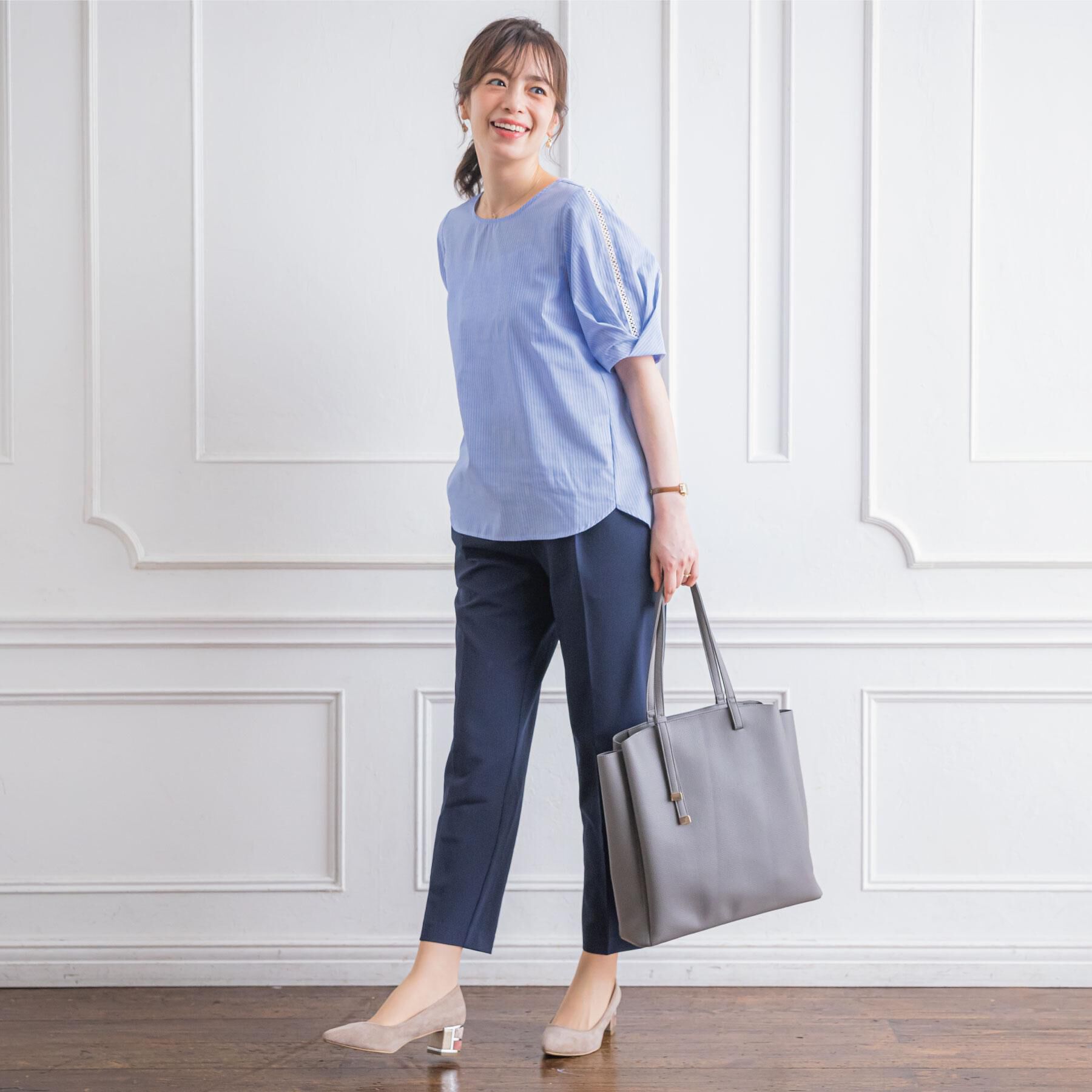 ITS&rsquo;DEMO「【手洗い可】袖ツイストストライプブラウス」|シャツ・ブラウス|