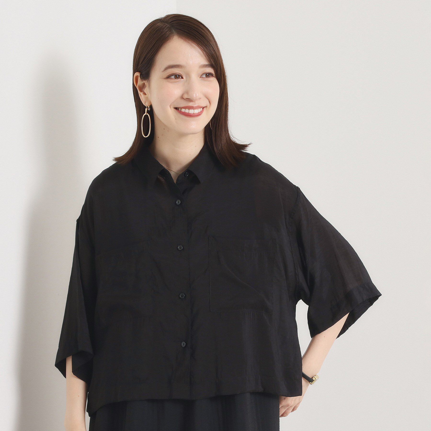 ITS&rsquo;DEMO「【手洗い可】シアー短丈シャツ」|シャツ・ブラウス|ブラック(019)