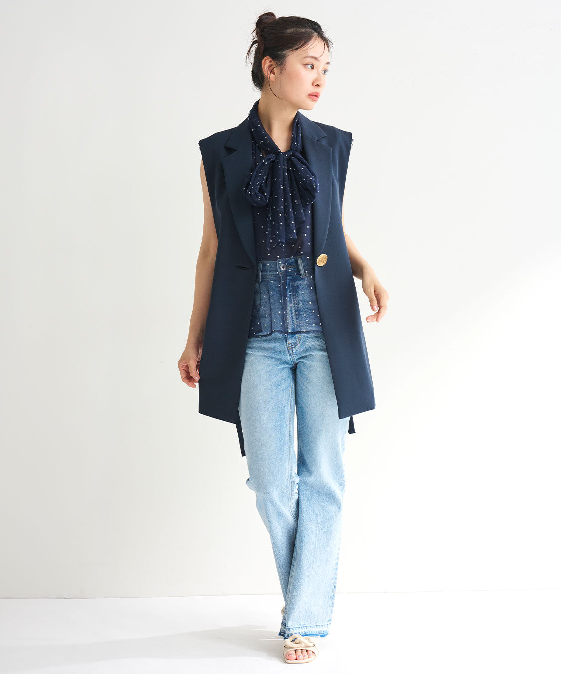 COCO DEAL「デザインボタンサイドリボンジレ」|ベスト・ジレ|