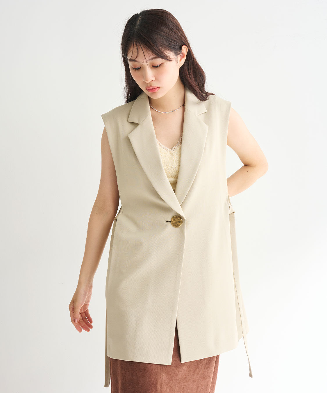 COCO DEAL「デザインボタンサイドリボンジレ」|ベスト・ジレ|