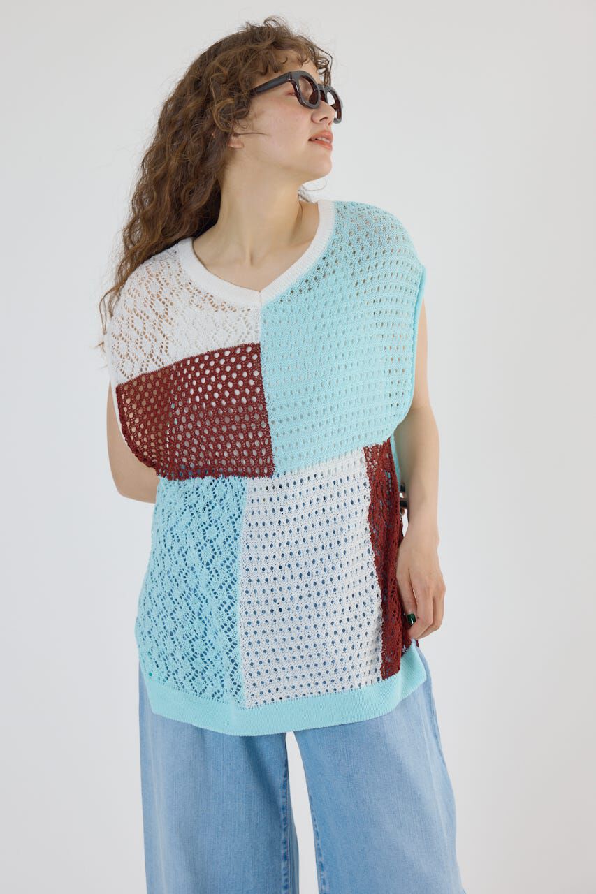 RODEO CROWNS「2WAY パッチワークニットベスト」|タンクトップ|